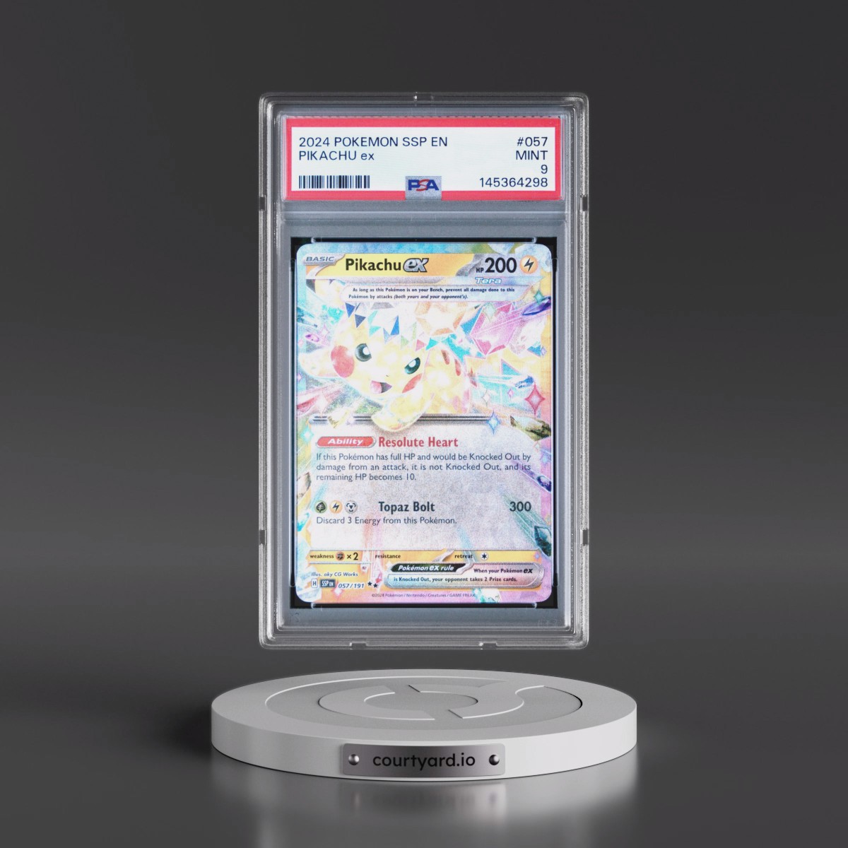 2024 Pokémon Ssp EN-Surging Sparks #057 Pikachu EX - Holo (PSA 9 MINT)