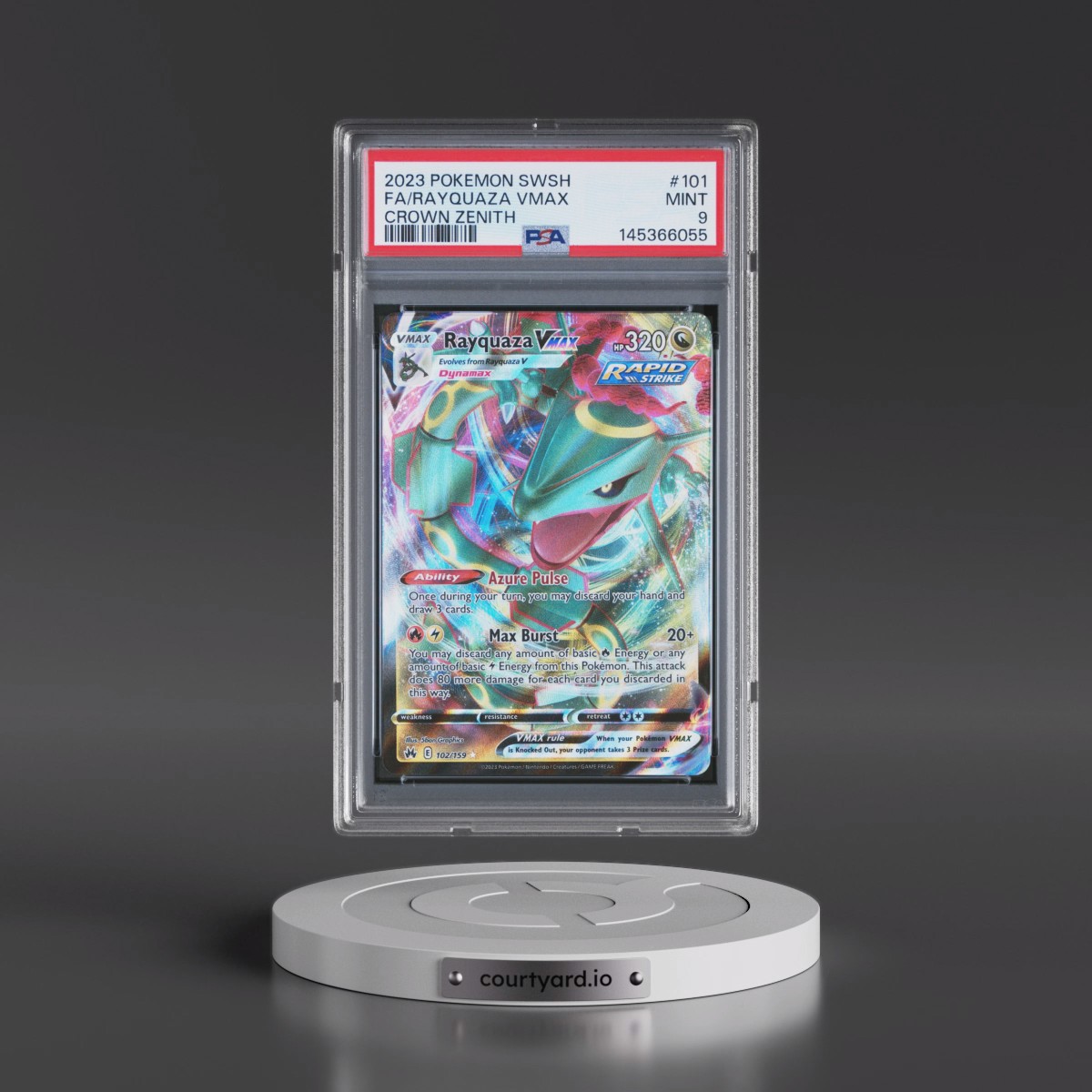 2023 Pokémon Sword and Shield Crown Zenith #101 Rayquaza Vmax - Full Art (PSA 9 MINT)