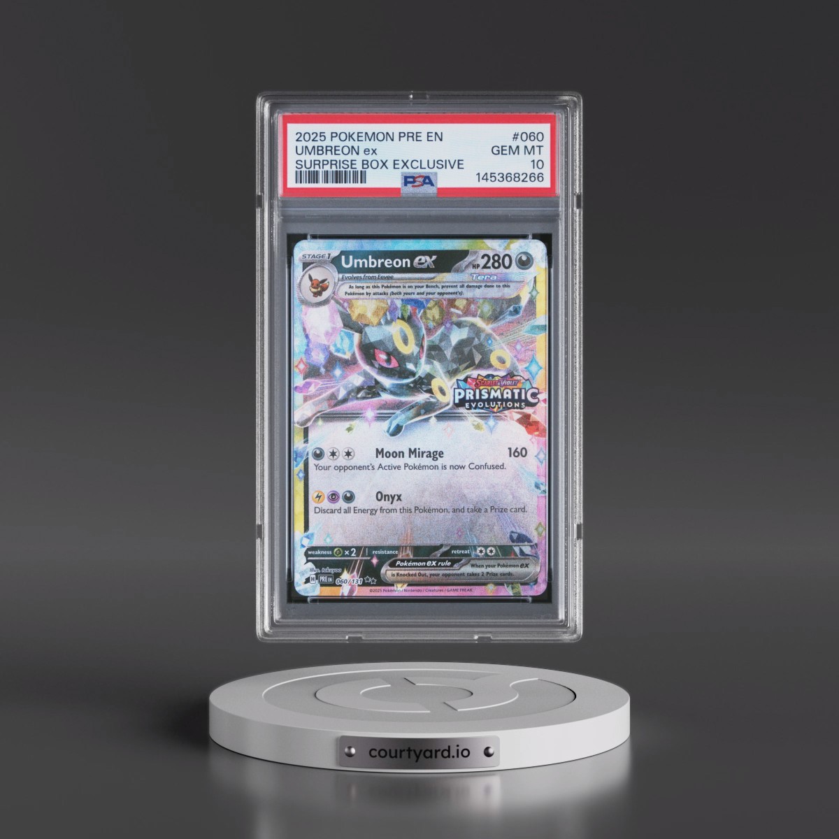 2025 Pokémon Pre EN-Prismatic Evolutions #060 Umbreon EX - Holo Surprise Box Exclusive (PSA 10 GEM MINT)