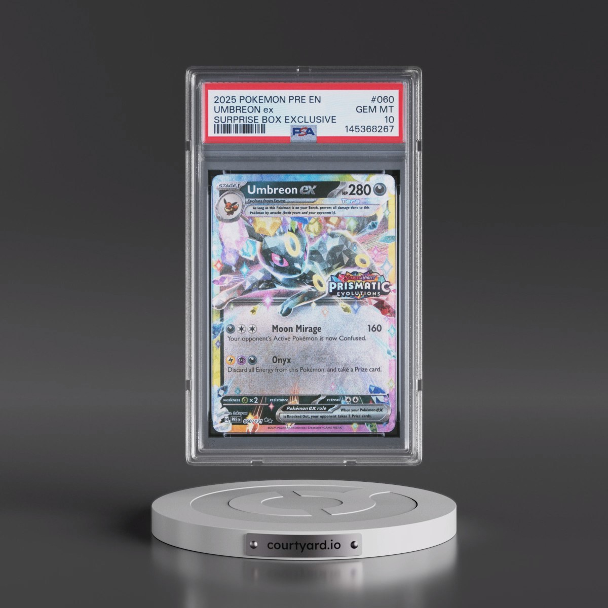 2025 Pokémon Pre EN-Prismatic Evolutions #060 Umbreon EX - Holo Surprise Box Exclusive (PSA 10 GEM MINT)