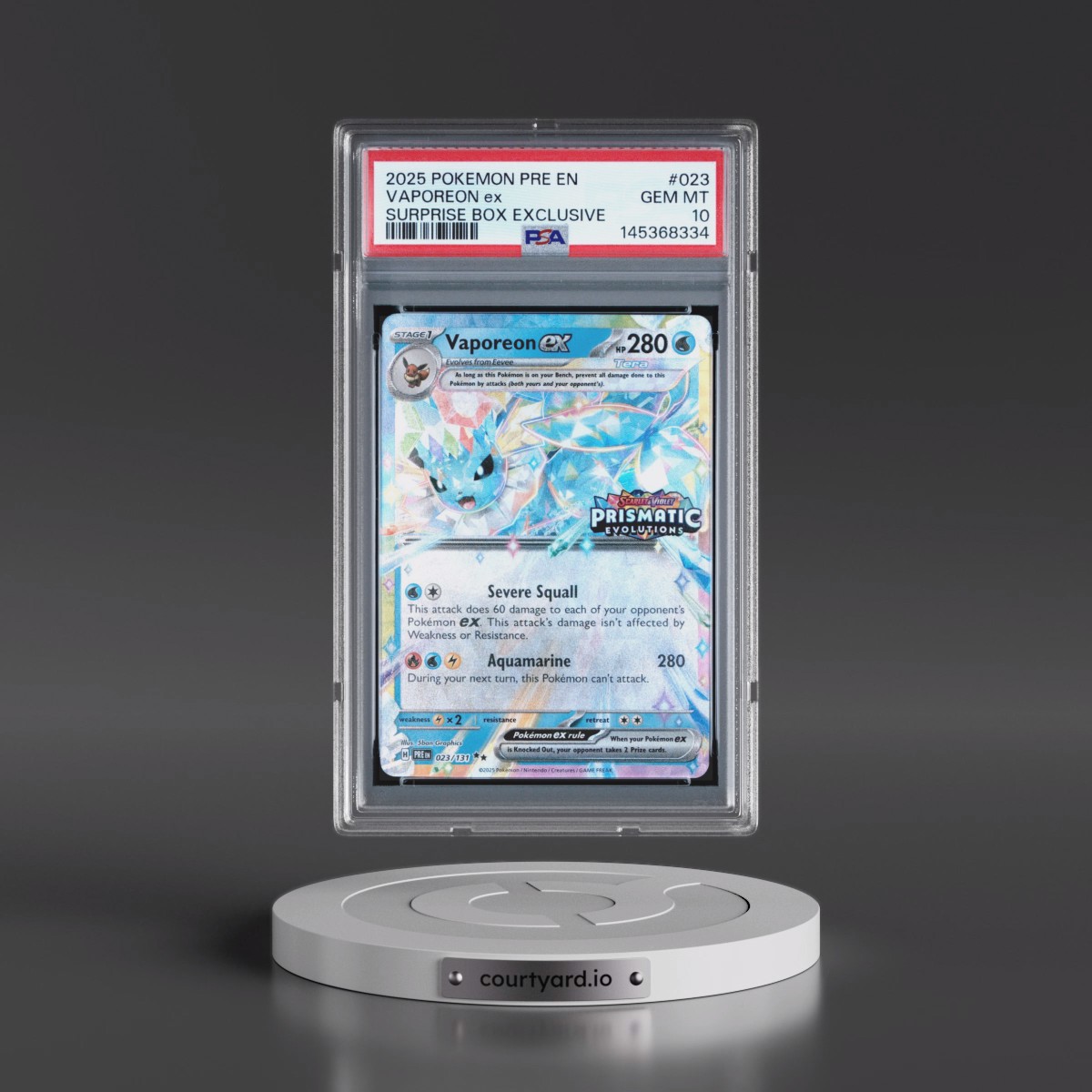 2025 Pokémon Pre EN-Prismatic Evolutions #023 Vaporeon EX - Holo Surprise Box Exclusive (PSA 10 GEM MINT)