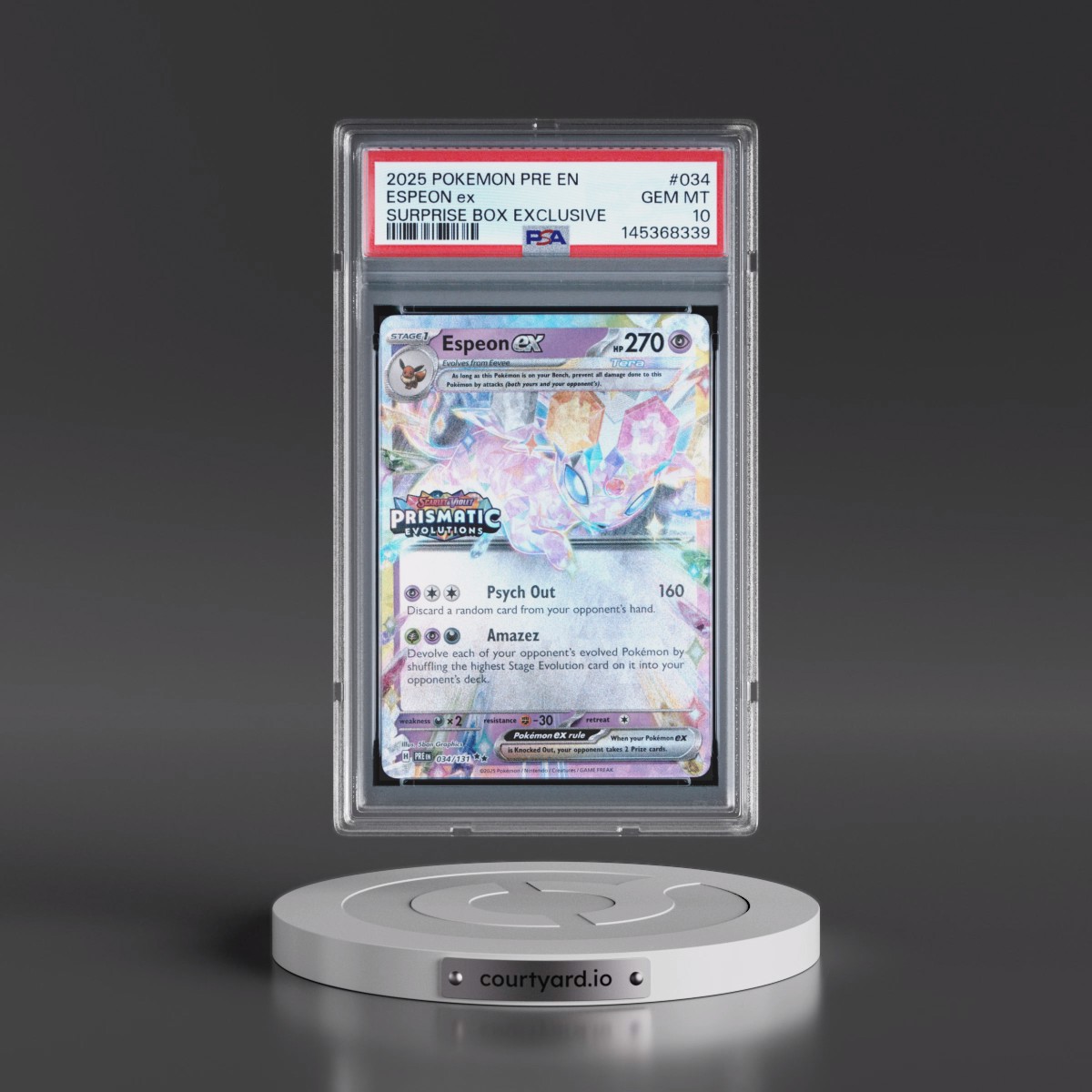 2025 Pokémon Pre EN-Prismatic Evolutions #034 Espeon EX - Holo Surprise Box Exclusive (PSA 10 GEM MINT)