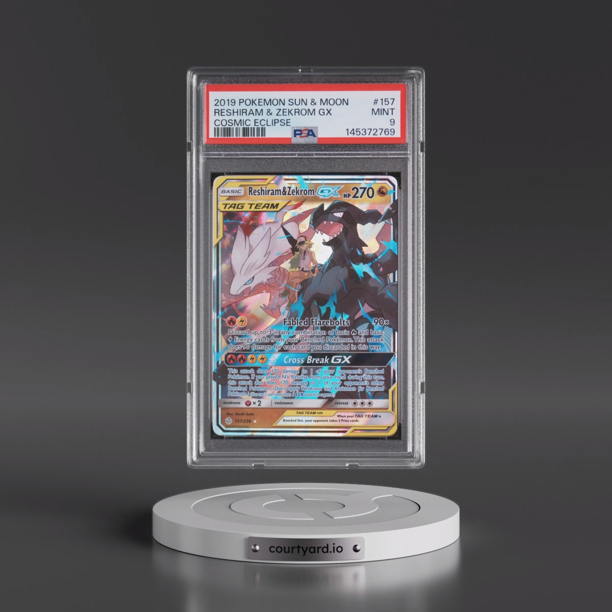 2019 Pokémon Sun & Moon Cosmic Eclipse #157 Reshiram & Zekrom GX - Holo (PSA 9 MINT)