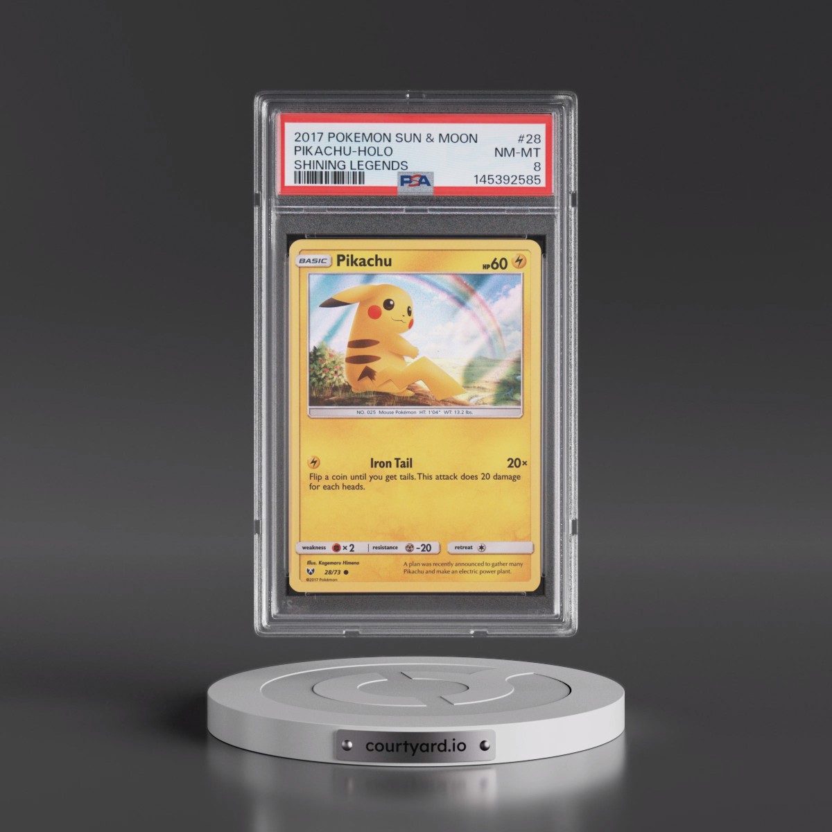 2017 Pokémon Sun & Moon Shining Legends #28 Pikachu - Holo (PSA 8 NM-MT)