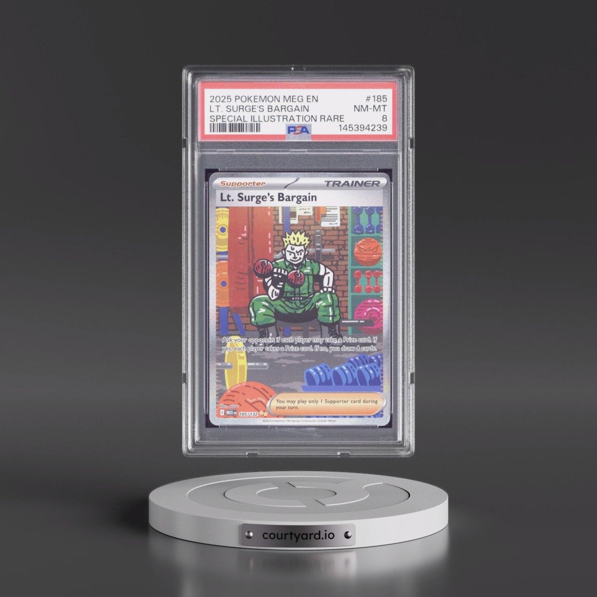 2025 Pokémon Meg EN-Mega Evolution #185 LT. Surge's Bargain - Special Illustration Rare (PSA 8 NM-MT)
