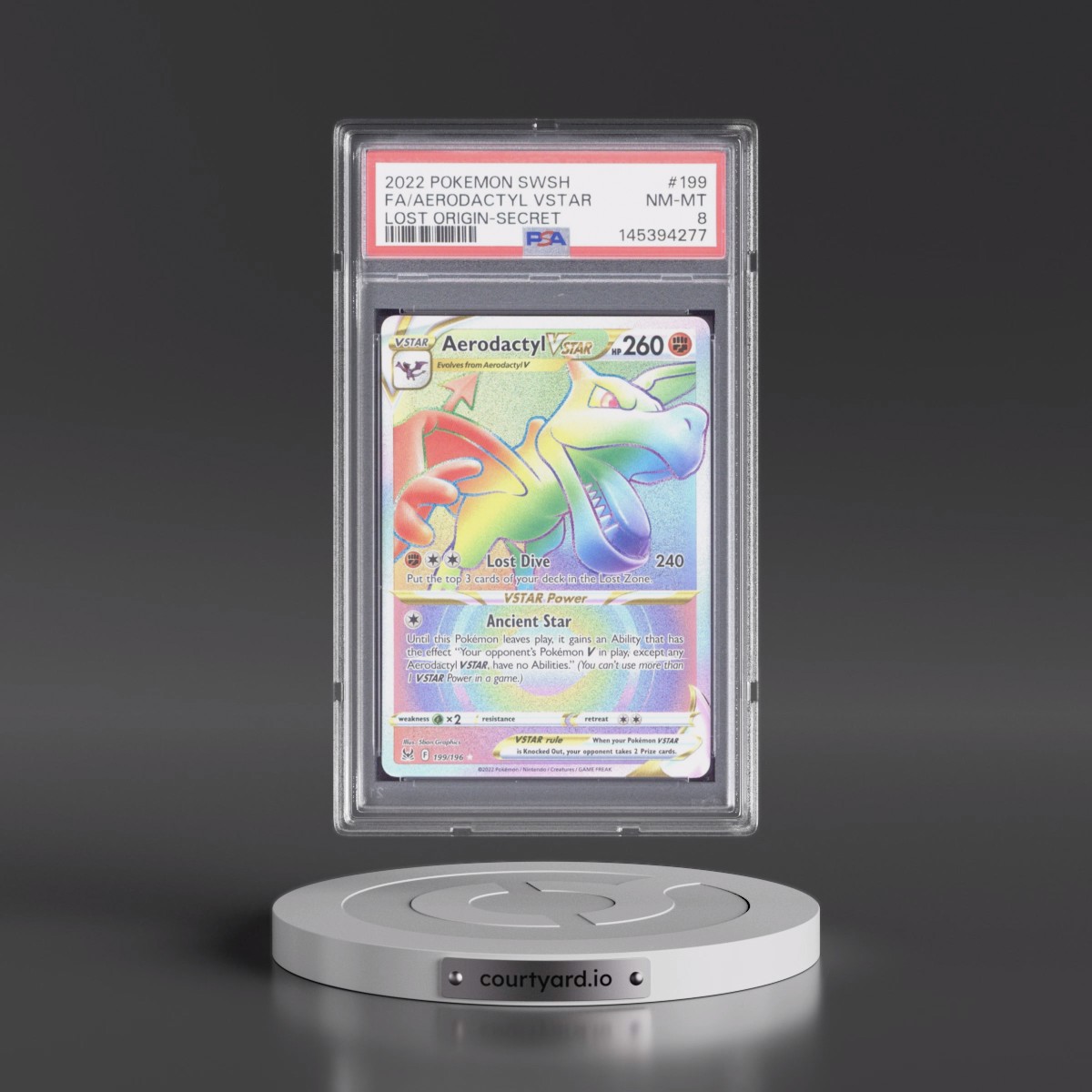 2022 Pokémon Sword & Shield Lost Origin #199 Aerodactyl Vstar - Full Art Secret (PSA 8 NM-MT)