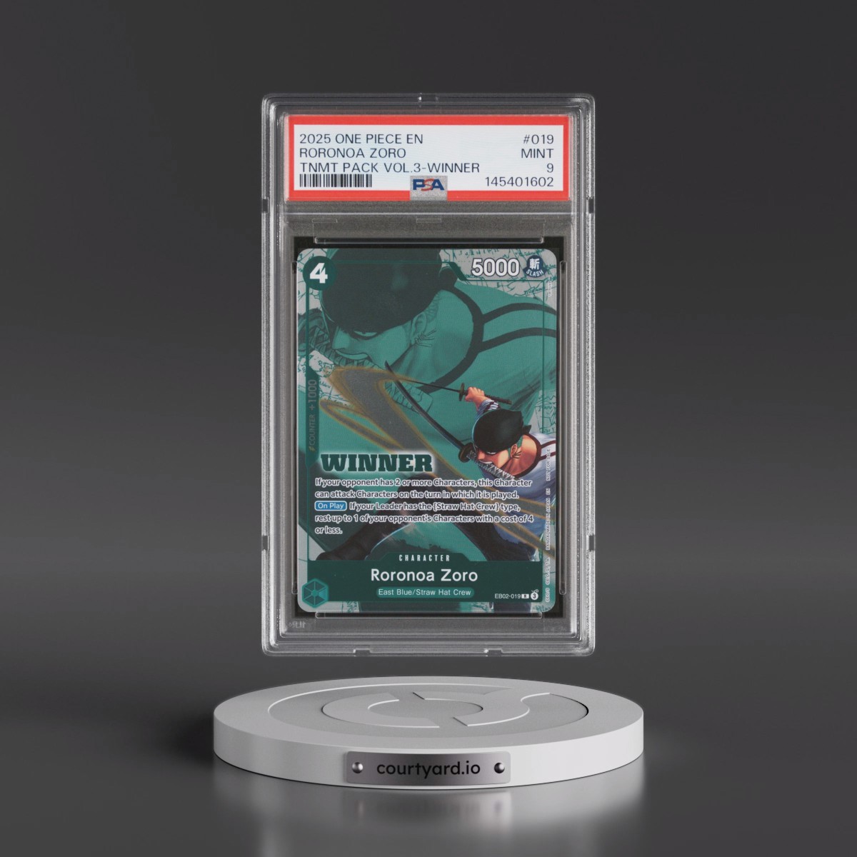 2025 One Piece Tournament Pack Vol.3 #019 Roronoa Zoro - Winner (PSA 9 MINT)