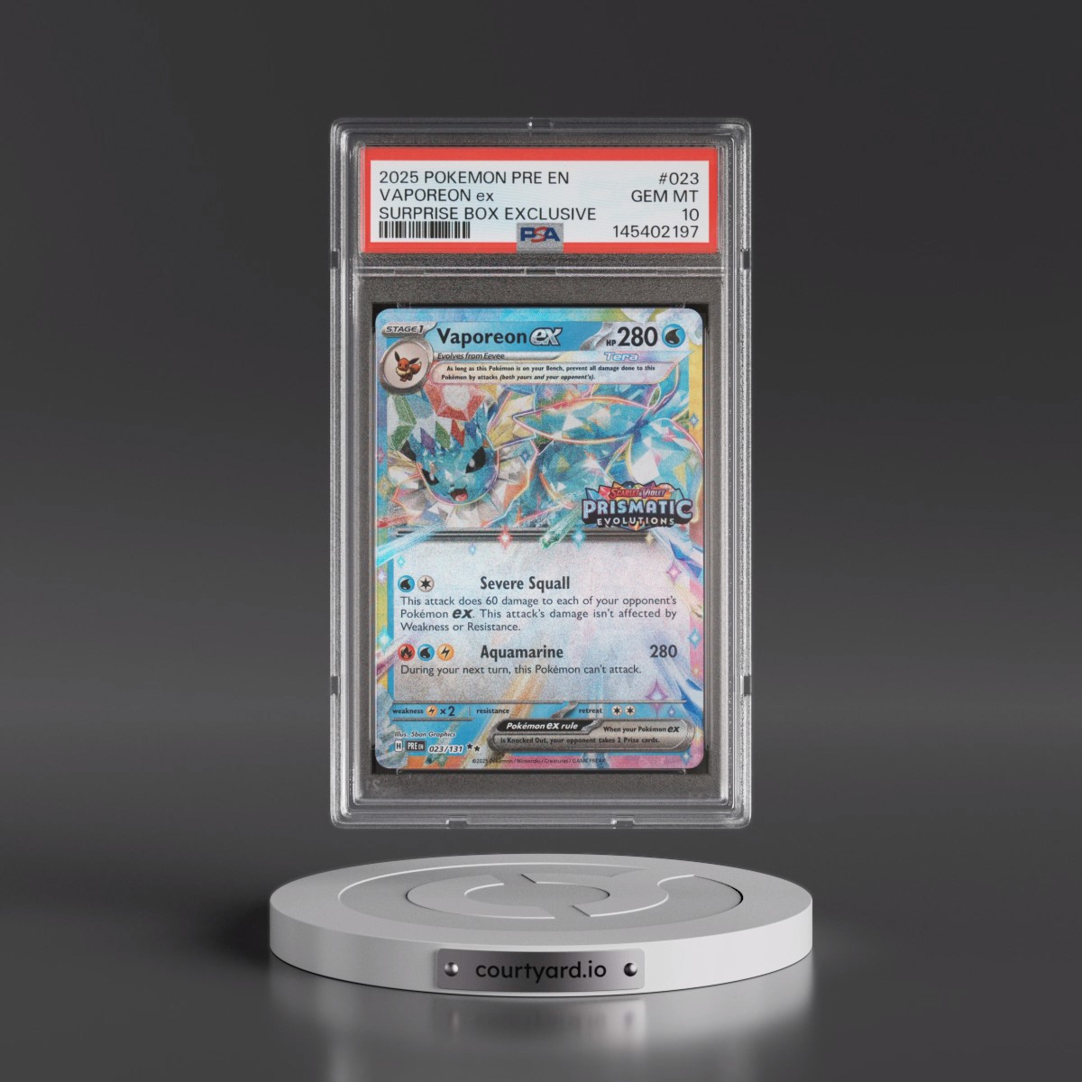 2025 Pokémon Pre EN-Prismatic Evolutions #023 Vaporeon EX - Holo Surprise Box Exclusive (PSA 10 GEM MINT)