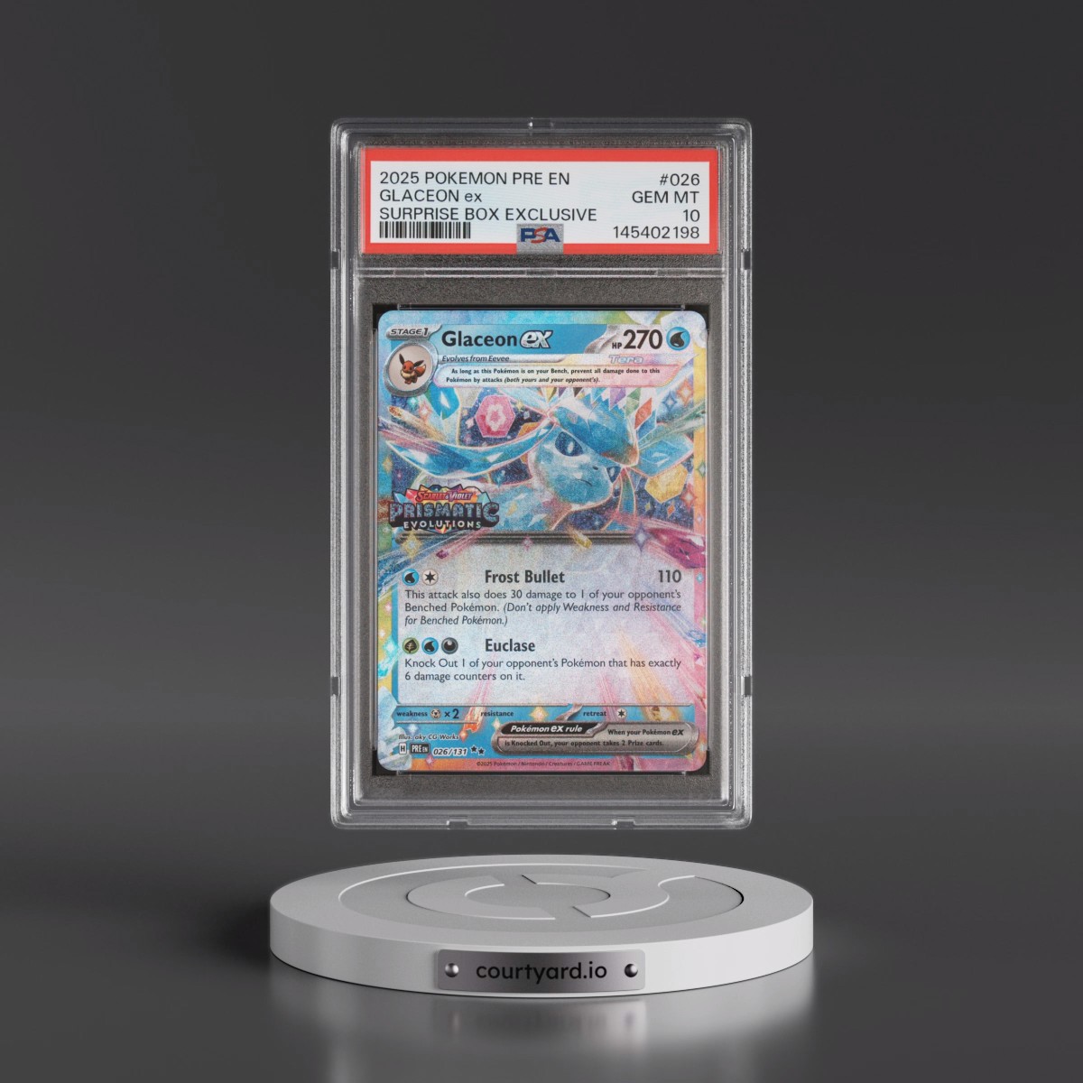 2025 Pokémon Pre EN-Prismatic Evolutions #026 Glaceon EX - Holo Surprise Box Exclusive (PSA 10 GEM MINT)