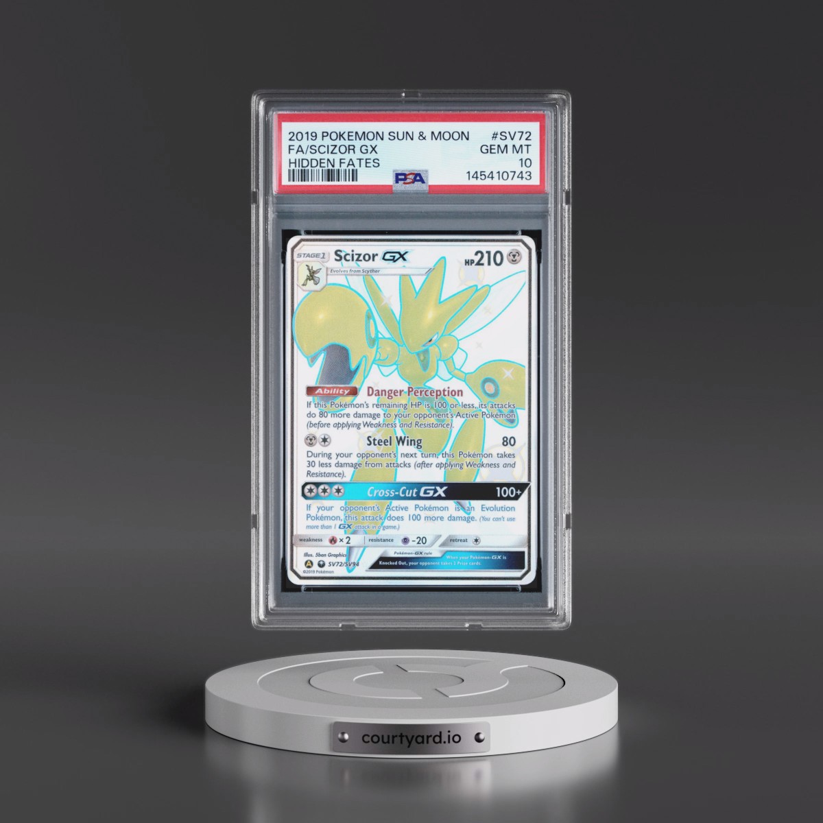 2019 Pokémon Sun & Moon Hidden Fates #SV72 Scizor GX - Holo Full Art (PSA 10 GEM MINT)