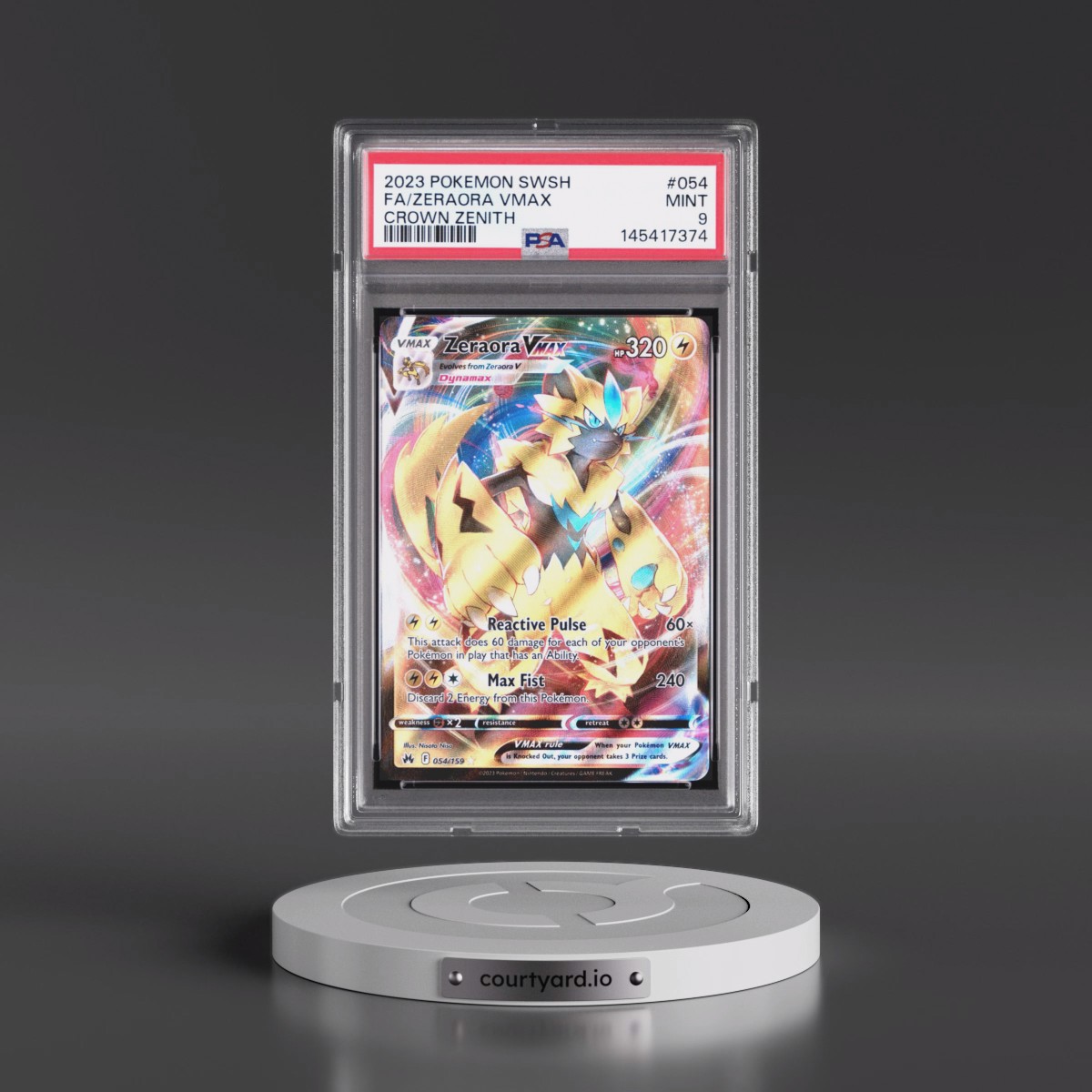 2023 Pokémon Sword and Shield Crown Zenith #054 Zeraora Vmax - Full Art (PSA 9 MINT)