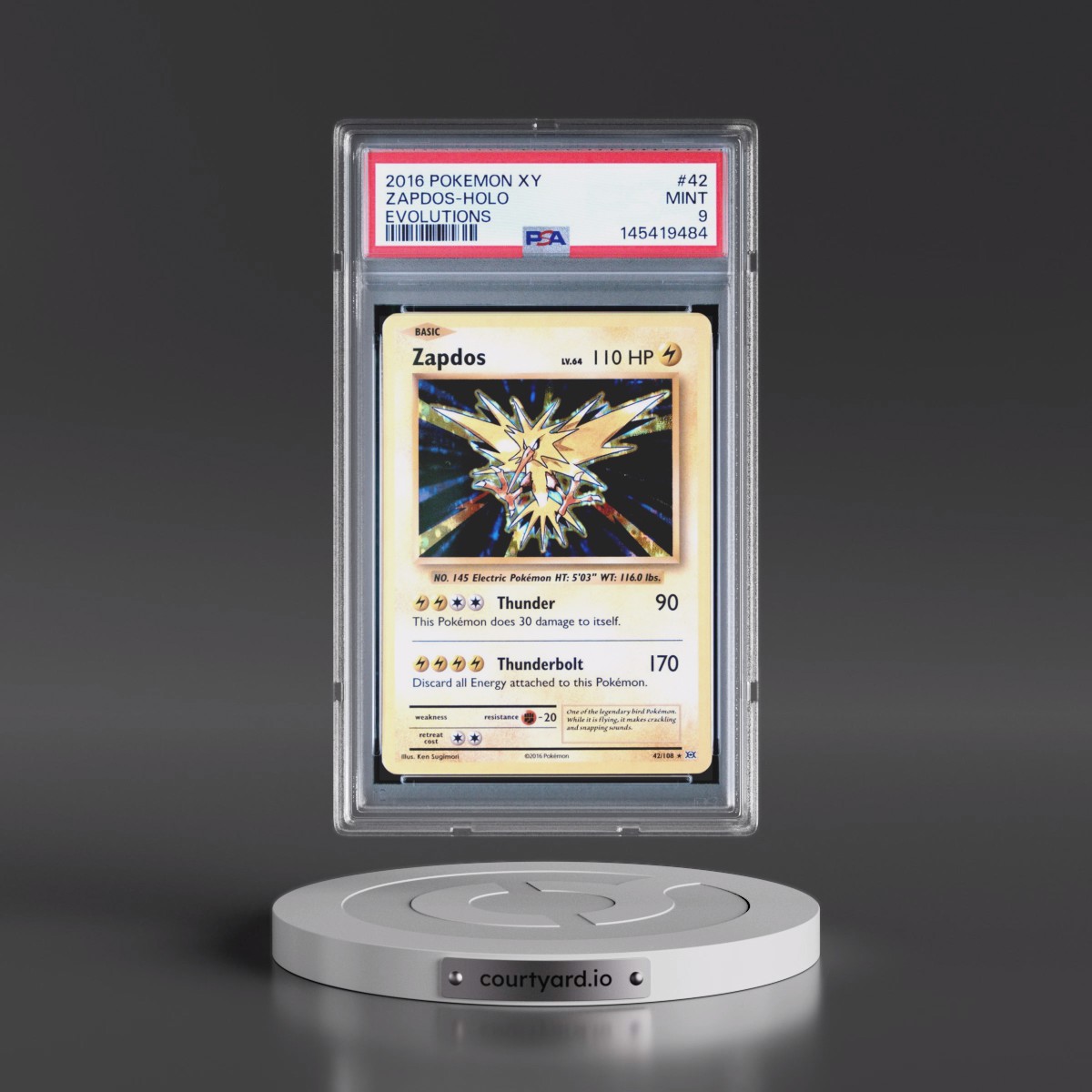 2016 Pokémon XY Evolutions #42 Zapdos - Holo (PSA 9 MINT)