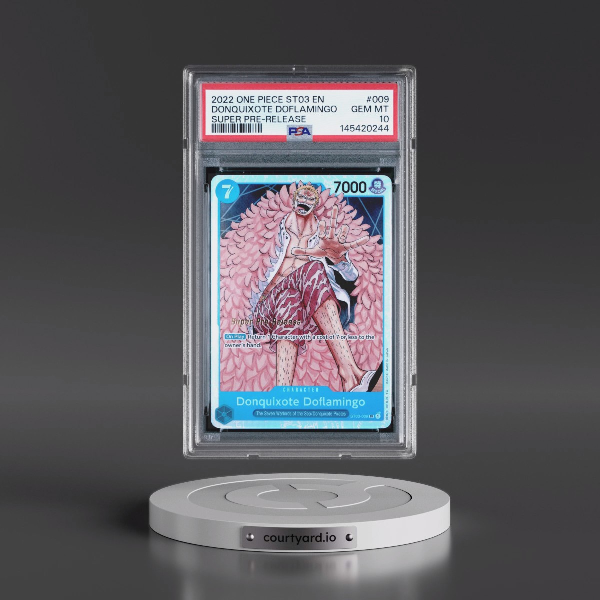 2022 One Piece Starter Deck ST03-the Seven Warlords of the Sea #009 Donquixote Doflamingo - Super Pre-Release (PSA 10 GEM MINT)