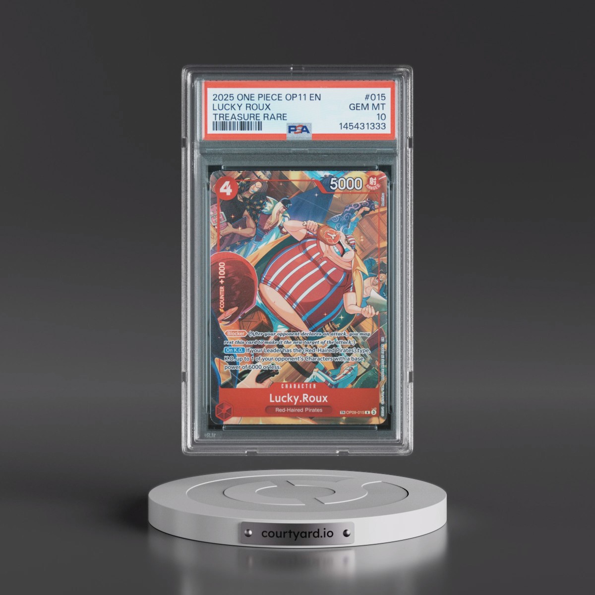 2025 One Piece OP11-A Fist of Divine Speed #015 Lucky Roux - Treasure Rare (PSA 10 GEM MINT)