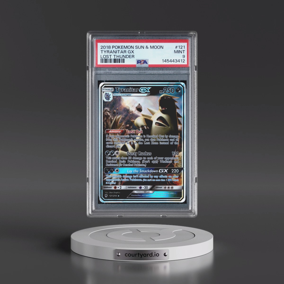2018 Pokémon Sun & Moon Lost Thunder #121 Tyranitar GX - Holo (PSA 9 MINT)