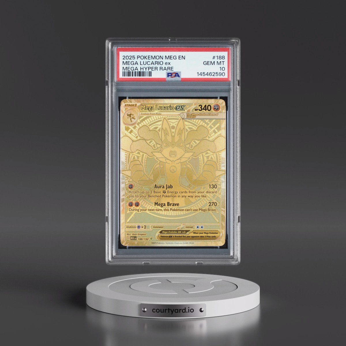2025 Pokémon Meg EN-Mega Evolution #188 Mega Lucario EX - Holo Mega Hyper Rare (PSA 10 GEM MINT)