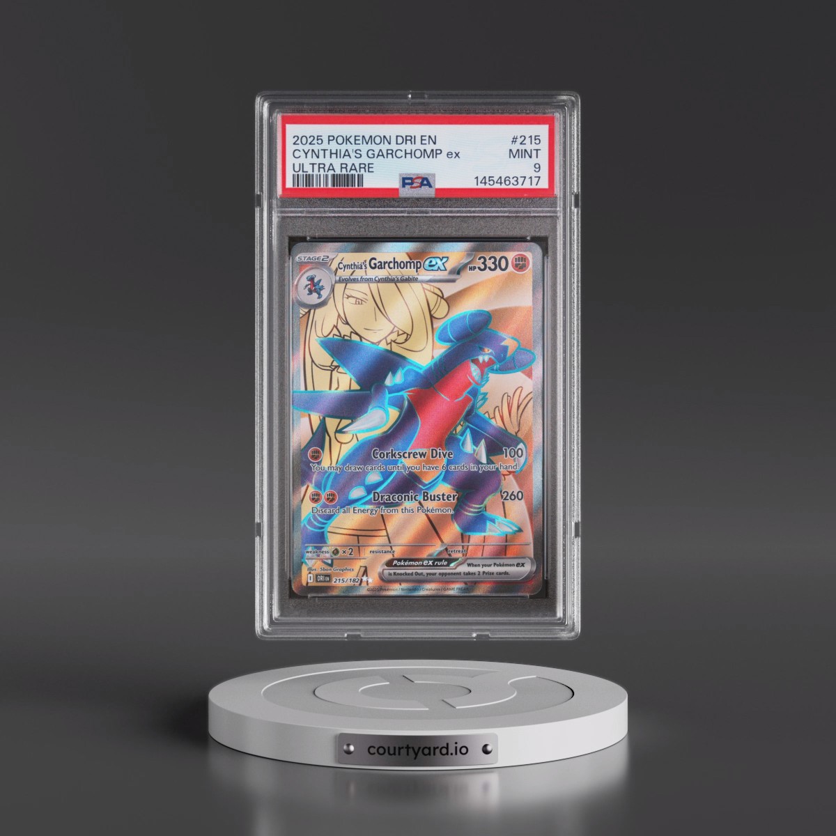 2025 Pokémon Dri EN-Destined Rivals #215 Cynthia's Garchomp EX - Holo Ultra Rare (PSA 9 MINT)