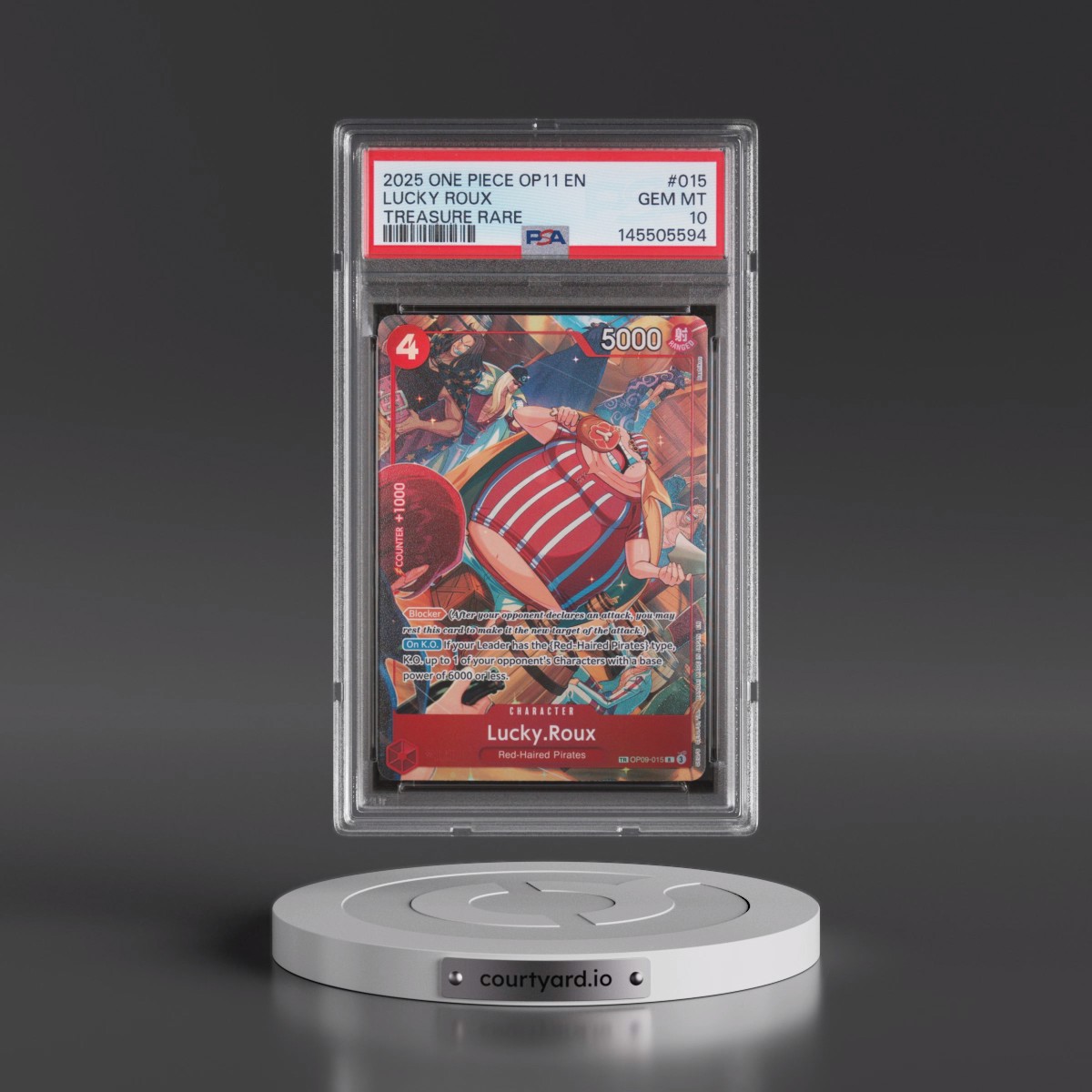 2025 One Piece OP11-A Fist of Divine Speed #015 Lucky Roux - Treasure Rare (PSA 10 GEM MINT)