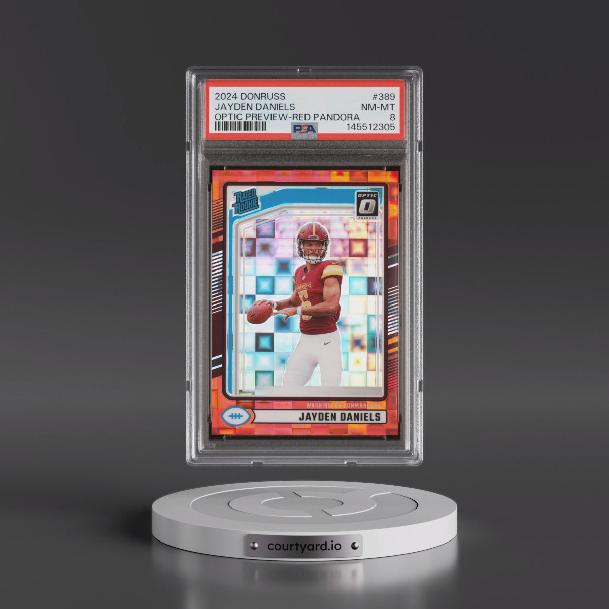 2024 Panini Donruss #389 Jayden Daniels - Optic Preview-Red Pandora (PSA 8 NM-MT)