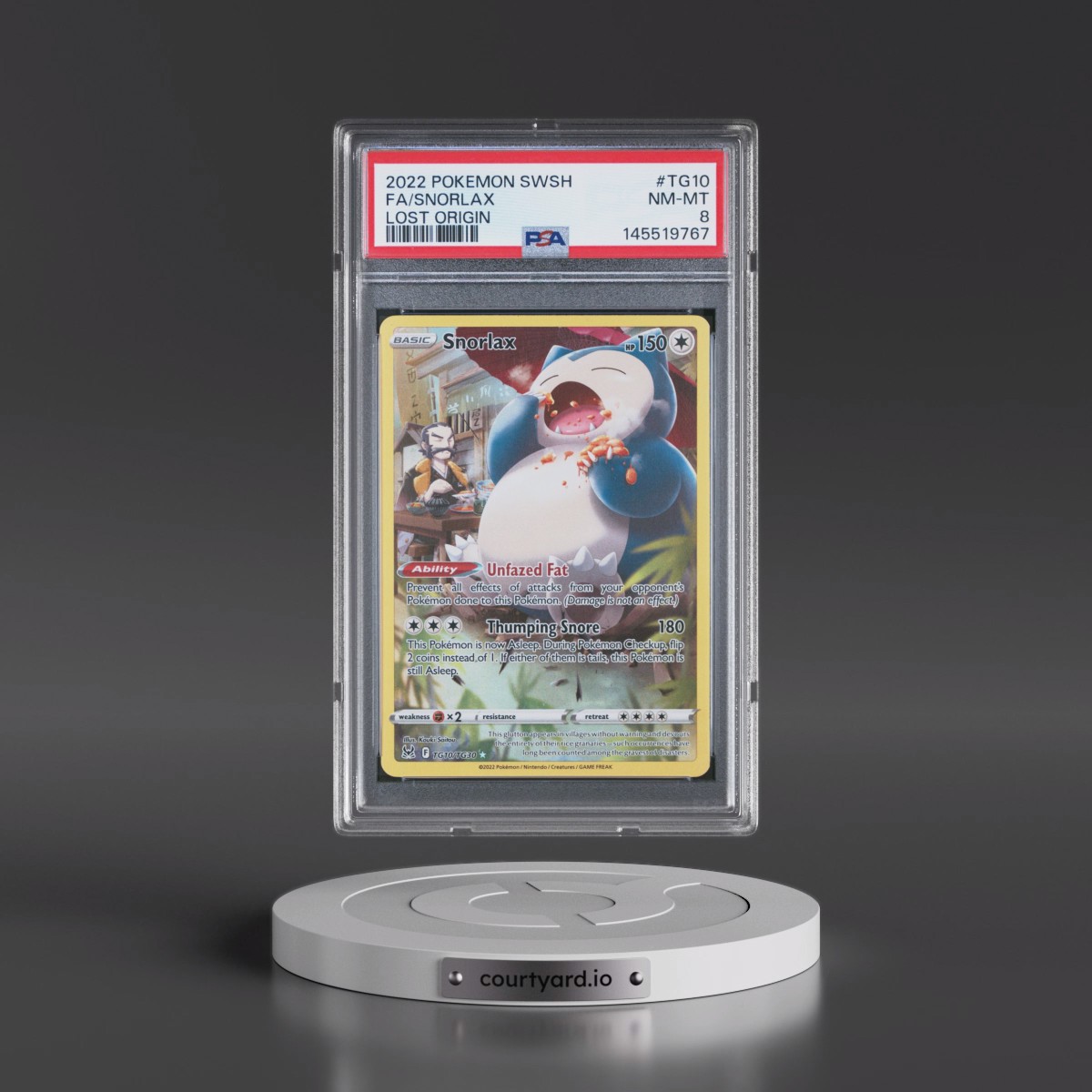2022 Pokémon Sword & Shield Lost Origin #TG10 Snorlax - Full Art (PSA 8 NM-MT)
