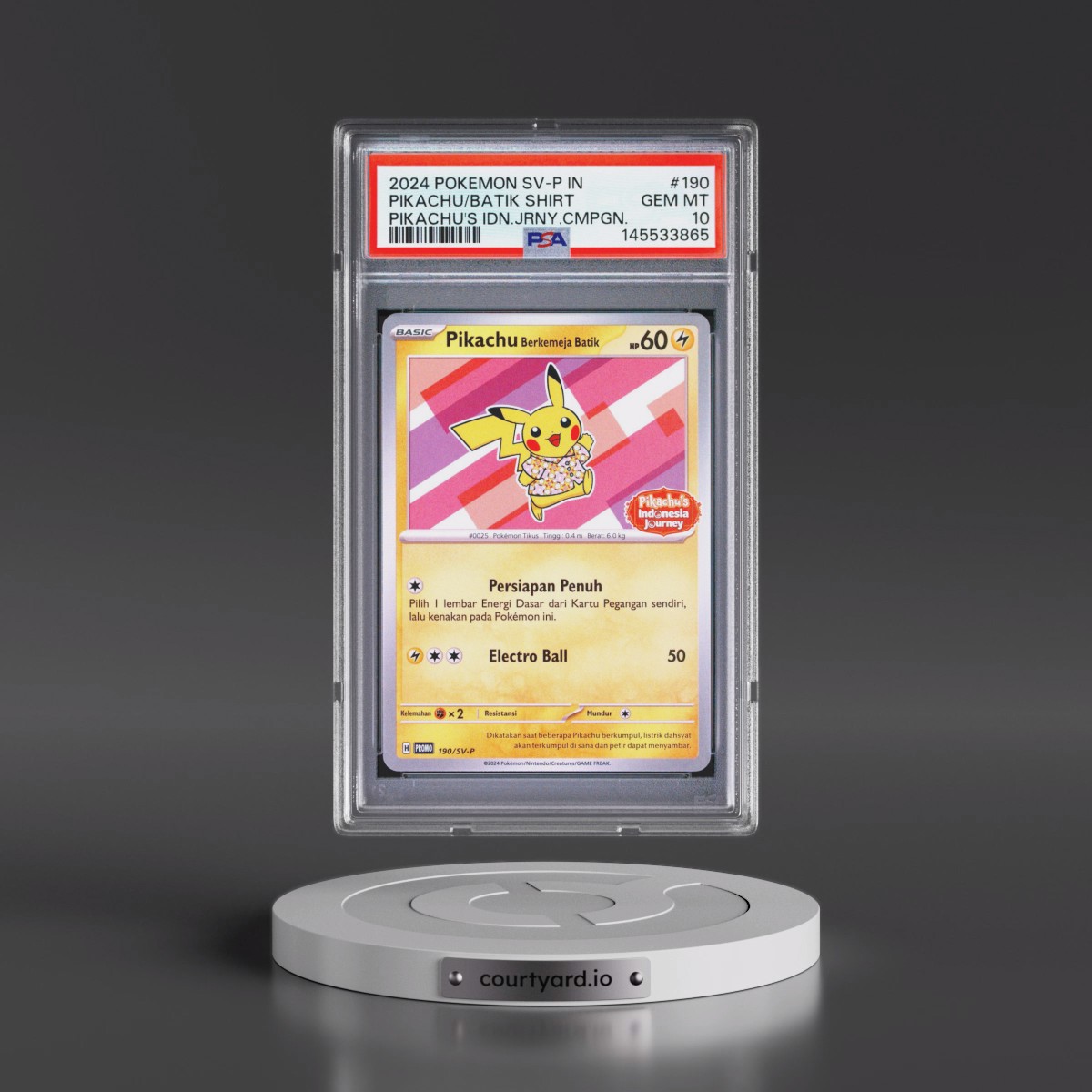 2024 Pokémon SV-P Promo #190 Pikachu in Batik Shirt - Pikachu's Indonesia Journey Campaign (PSA 10 GEM MINT)