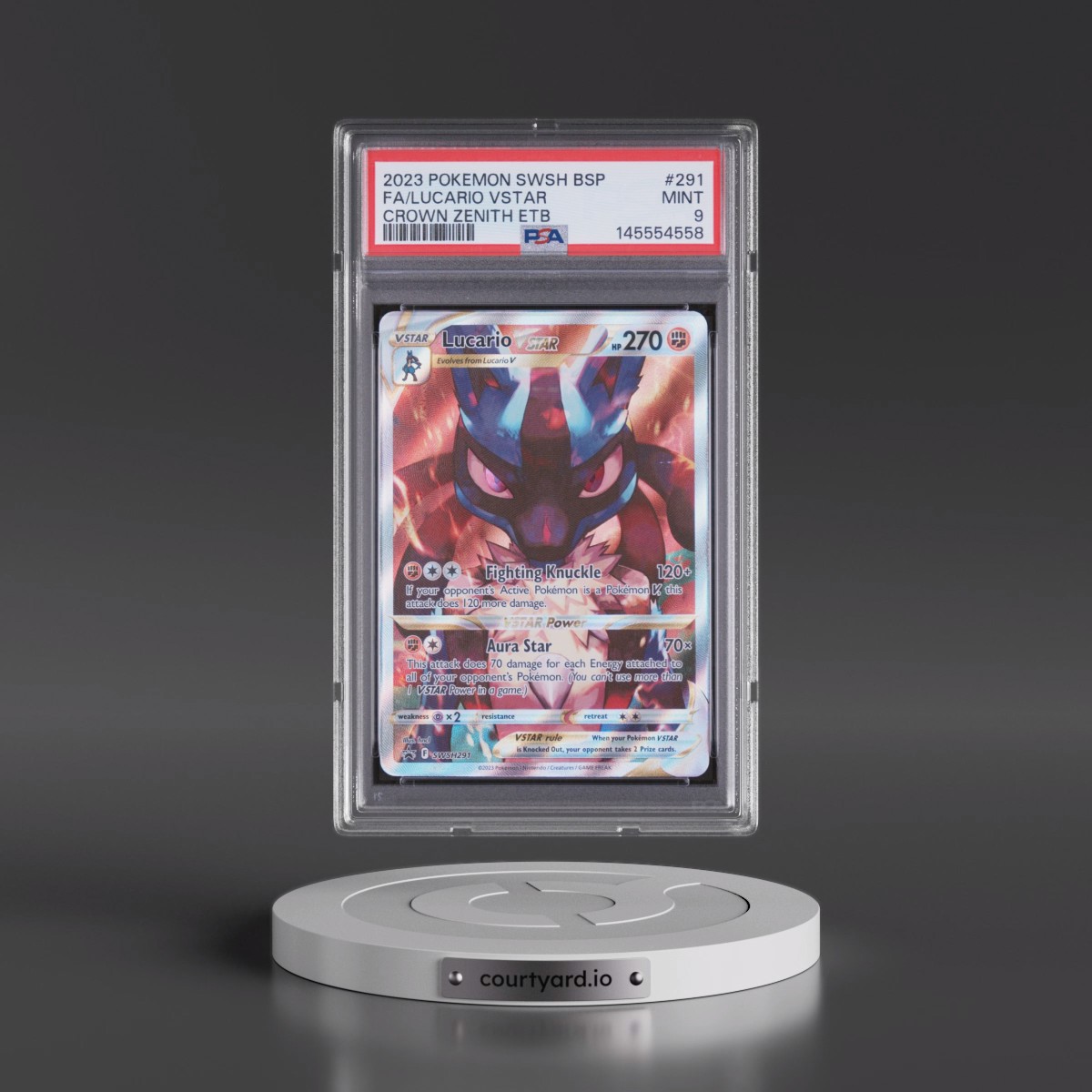 2023 Pokémon Swsh Black Star Promo #291 Lucario Vstar - Full Art Crown Zenith Elite Trainer Box (PSA 9 MINT)