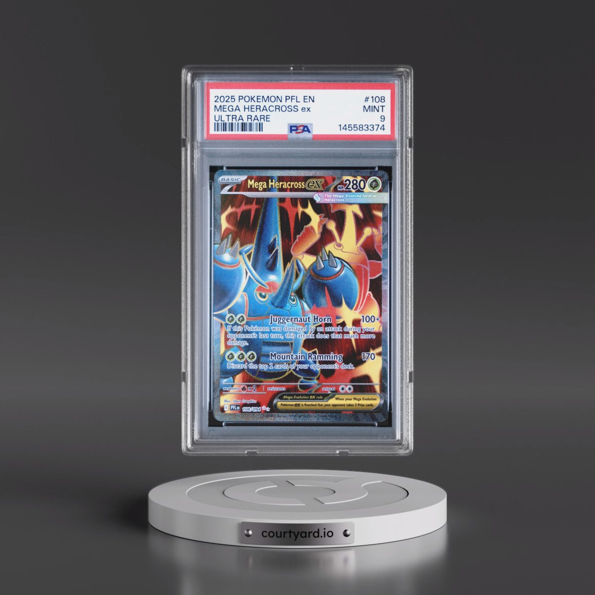 2025 Pokémon Pfl EN-Phantasmal Flames #108 Mega Heracross EX - Holo Ultra Rare (PSA 9 MINT)