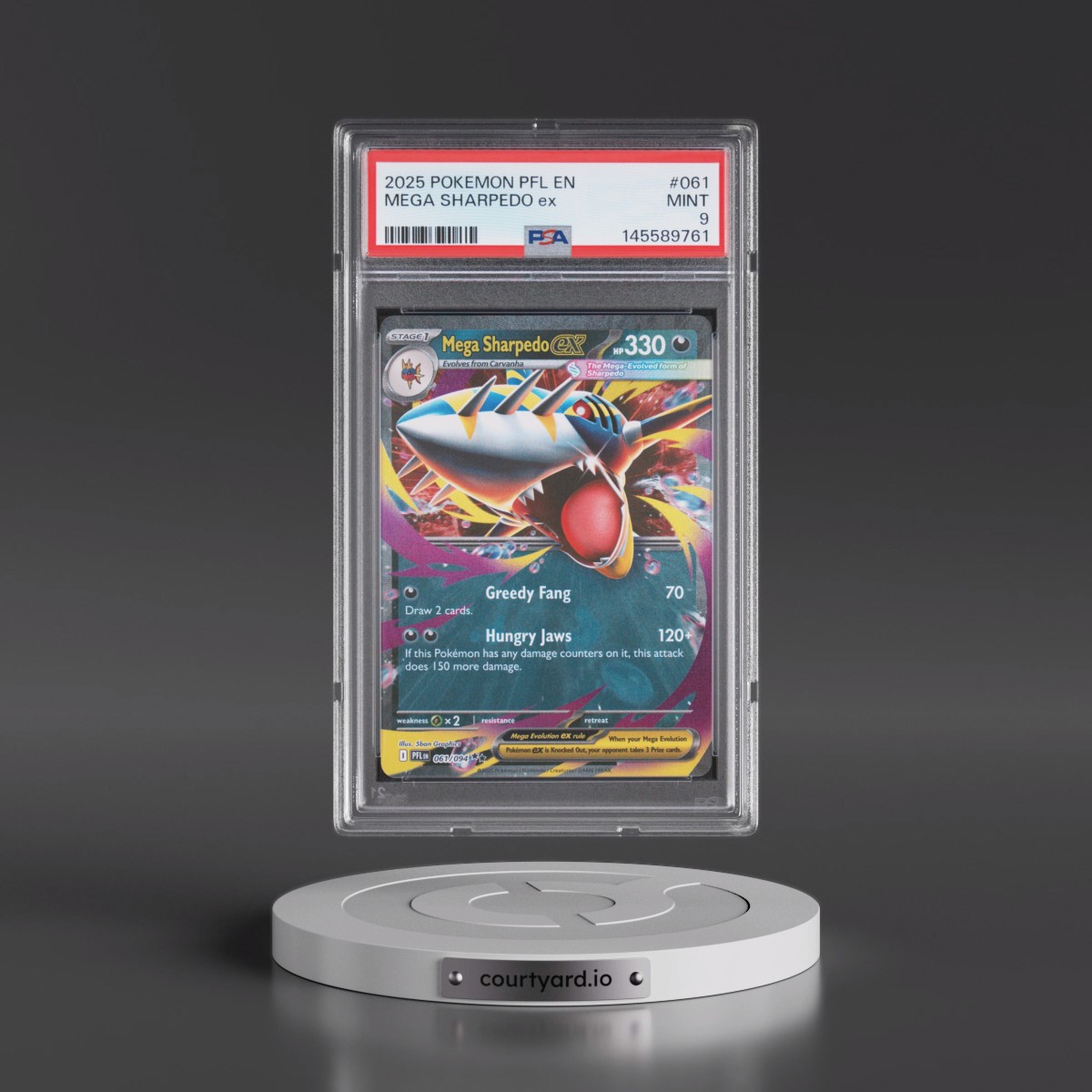 2025 Pokémon Pfl EN-Phantasmal Flames #061 Mega Sharpedo EX - Holo (PSA 9 MINT)
