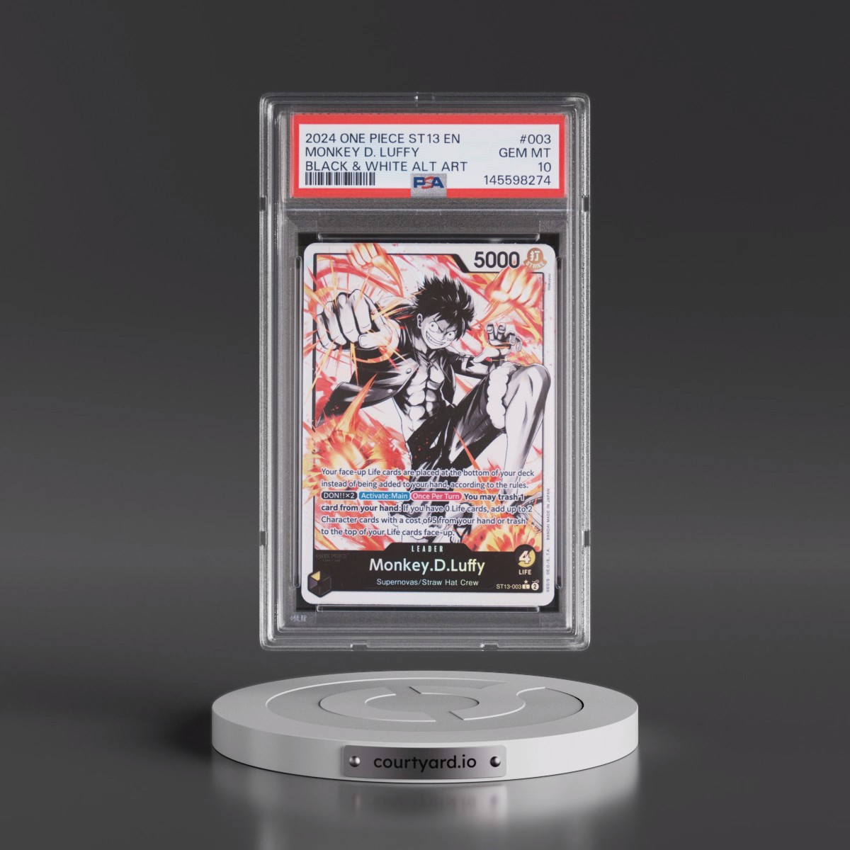 2024 One Piece Ultra Deck ST13-the Three Brothers #003 Monkey D. Luffy - Black & White Alternate Art (PSA 10 GEM MINT)