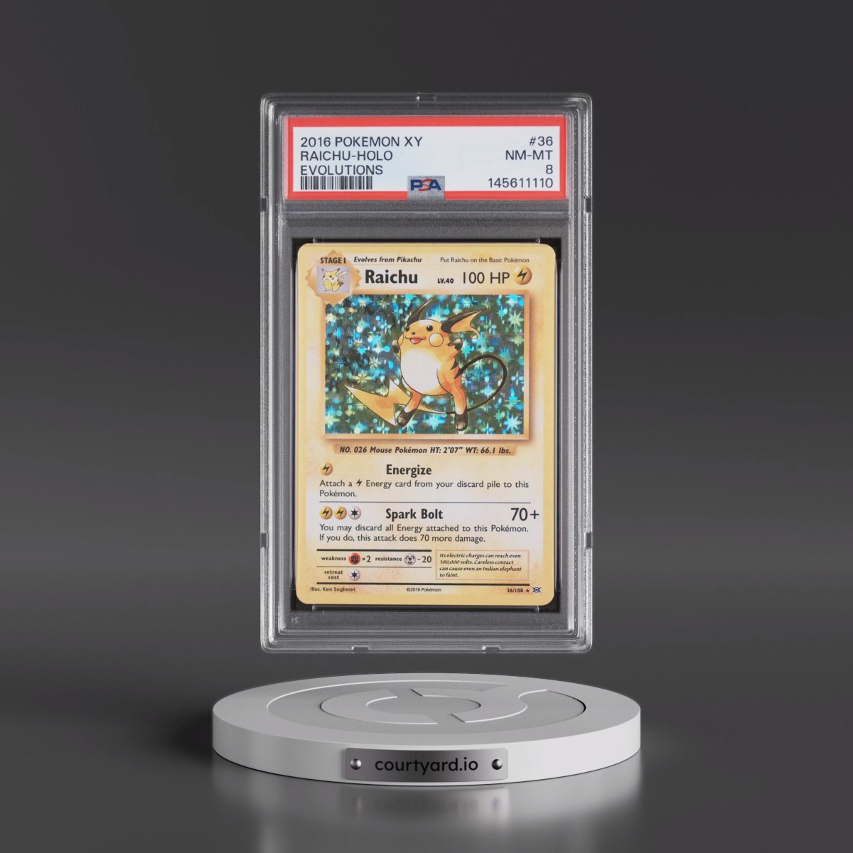 2016 Pokémon XY Evolutions #36 Raichu - Holo (PSA 8 NM-MT)