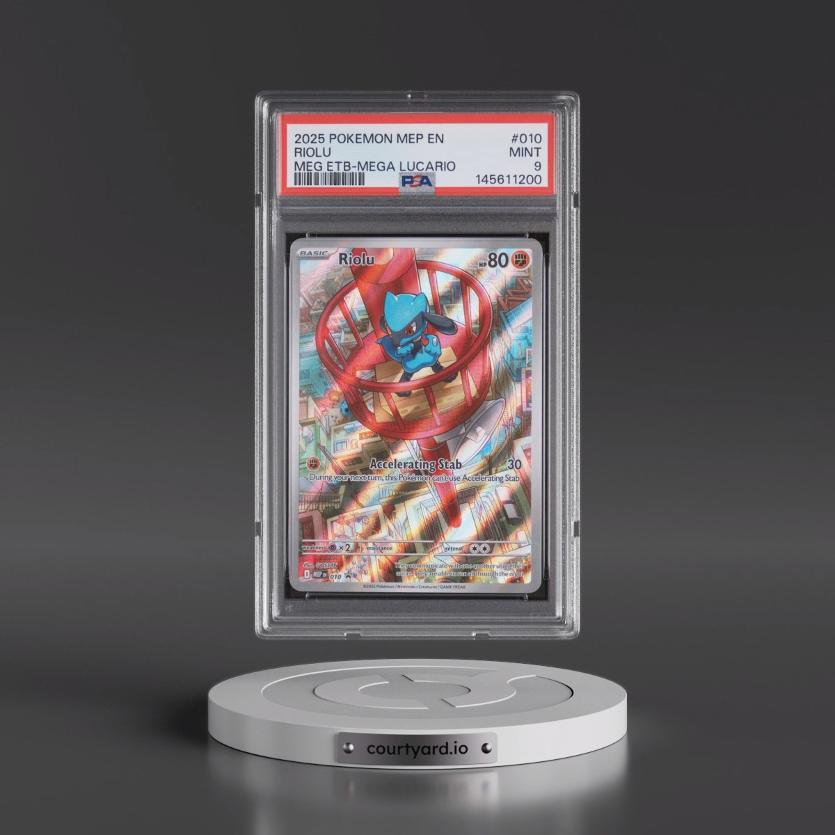 2025 Pokémon Mep EN-Me Black Star Promo #010 Riolu - Mega Evolution Elite Trainer Box-Mega Lucario (PSA 9 MINT)