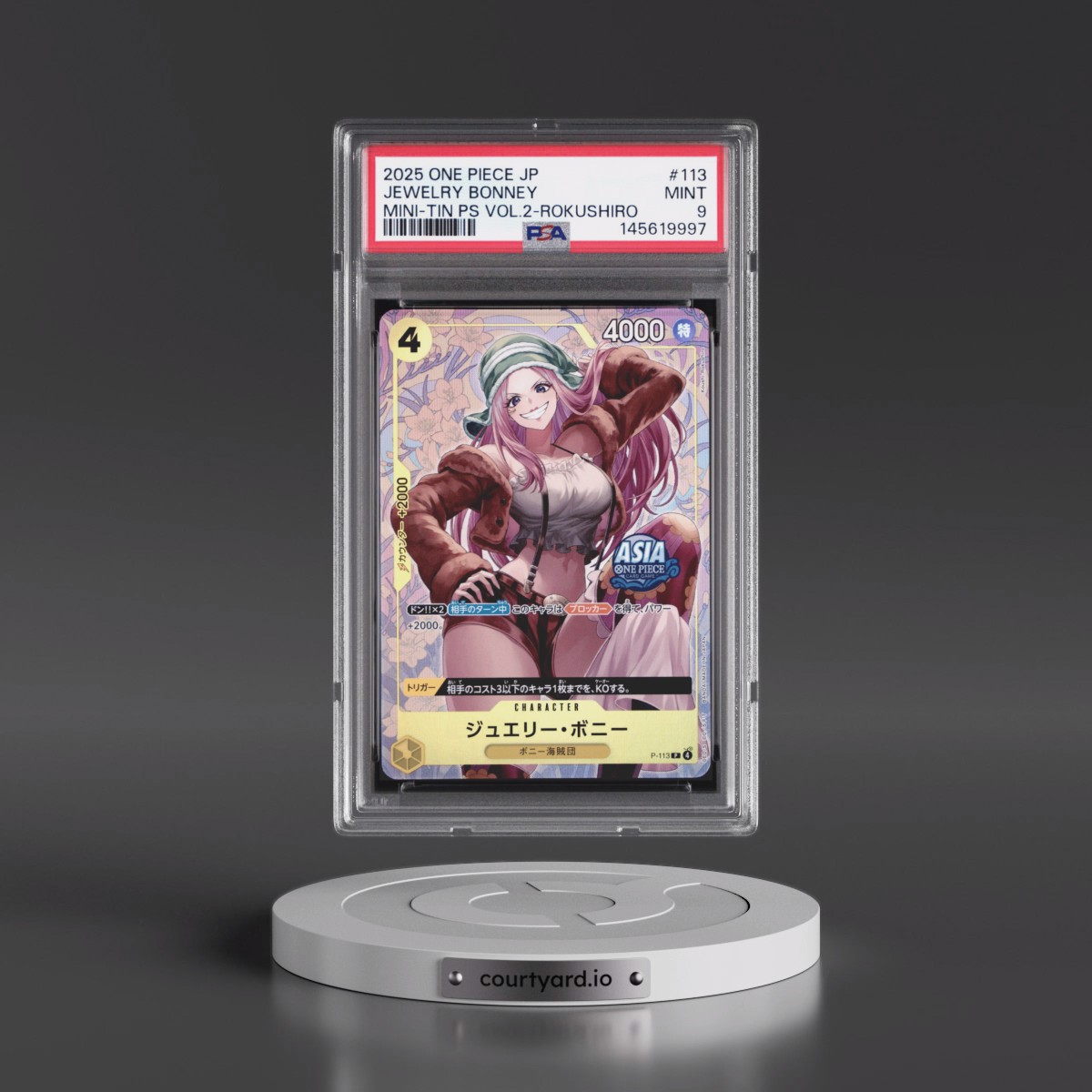 2025 One Piece Japanese Mini-Tin Pack Set Vol.2 Jewelry Bonney - Koushi Rokushiro #113 PSA 9