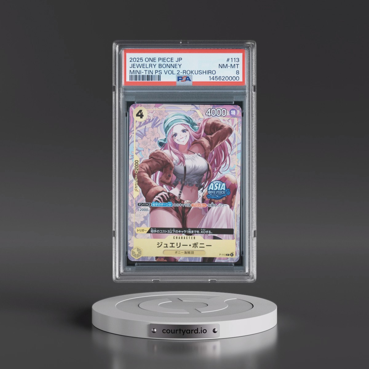 2025 One Piece Japanese Mini-Tin Pack Set Vol.2 #113 Jewelry Bonney - Koushi Rokushiro (PSA 8 NM-MT)
