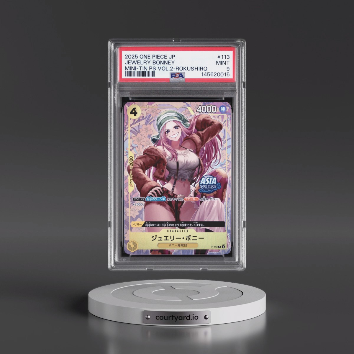 2025 One Piece Japanese Mini-Tin Pack Set Vol.2 #113 Jewelry Bonney - Koushi Rokushiro (PSA 9 MINT)