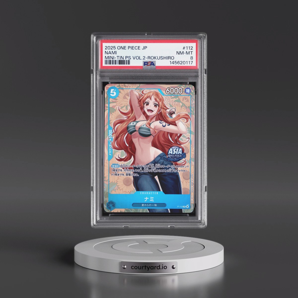 2025 One Piece Japanese Mini-Tin Pack Set Vol.2 #112 Nami - Koushi Rokushiro (PSA 8 NM-MT)