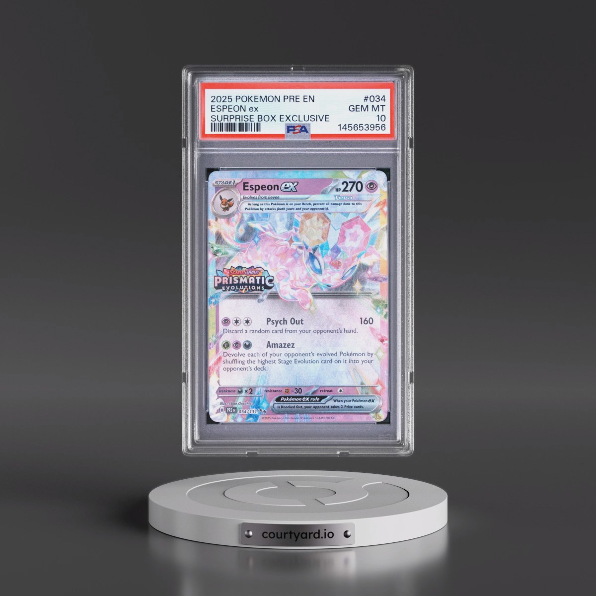 2025 Pokémon Pre EN-Prismatic Evolutions #034 Espeon EX - Holo Surprise Box Exclusive (PSA 10 GEM MINT)