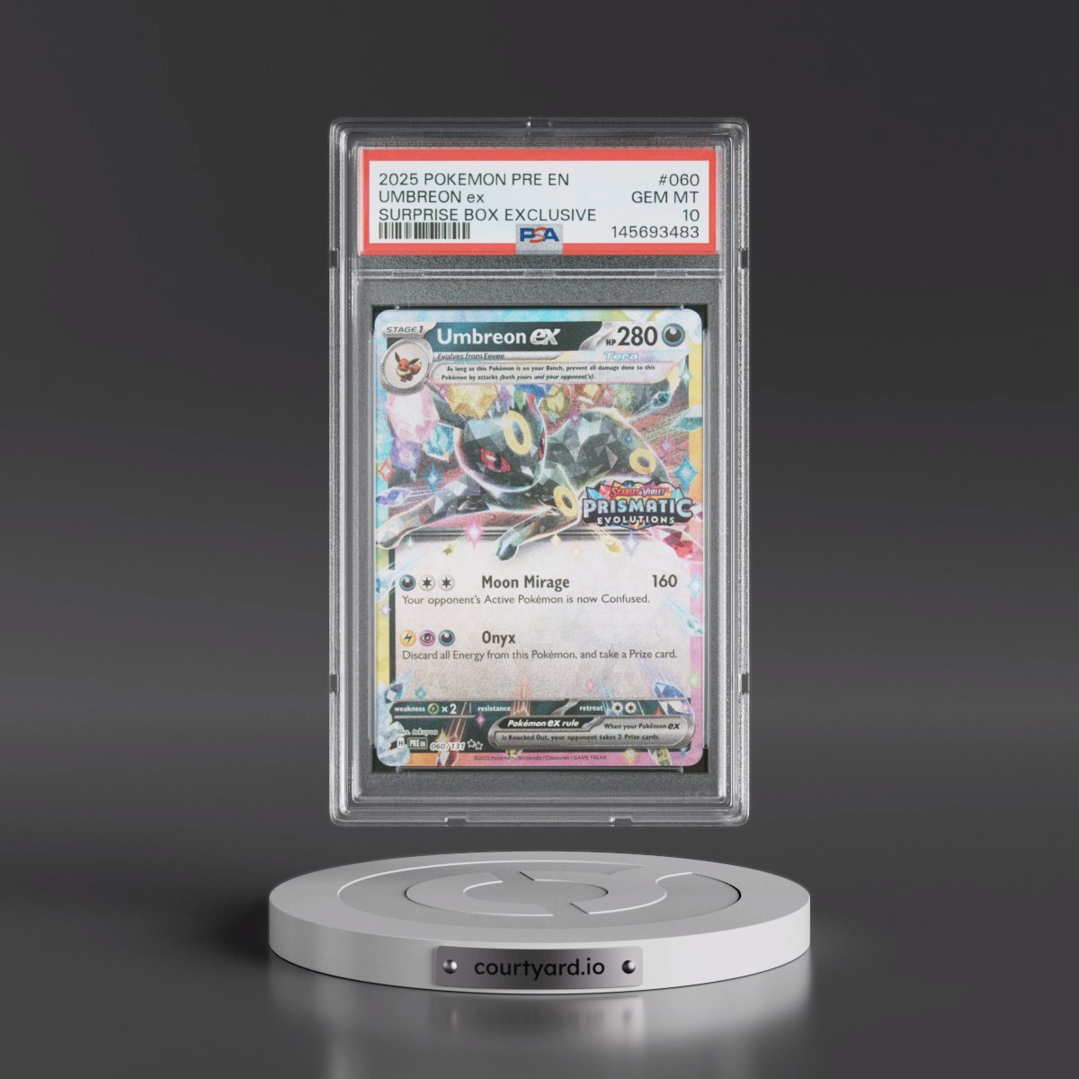 2025 Pokémon Pre EN-Prismatic Evolutions #060 Umbreon EX - Holo Surprise Box Exclusive (PSA 10 GEM MINT)