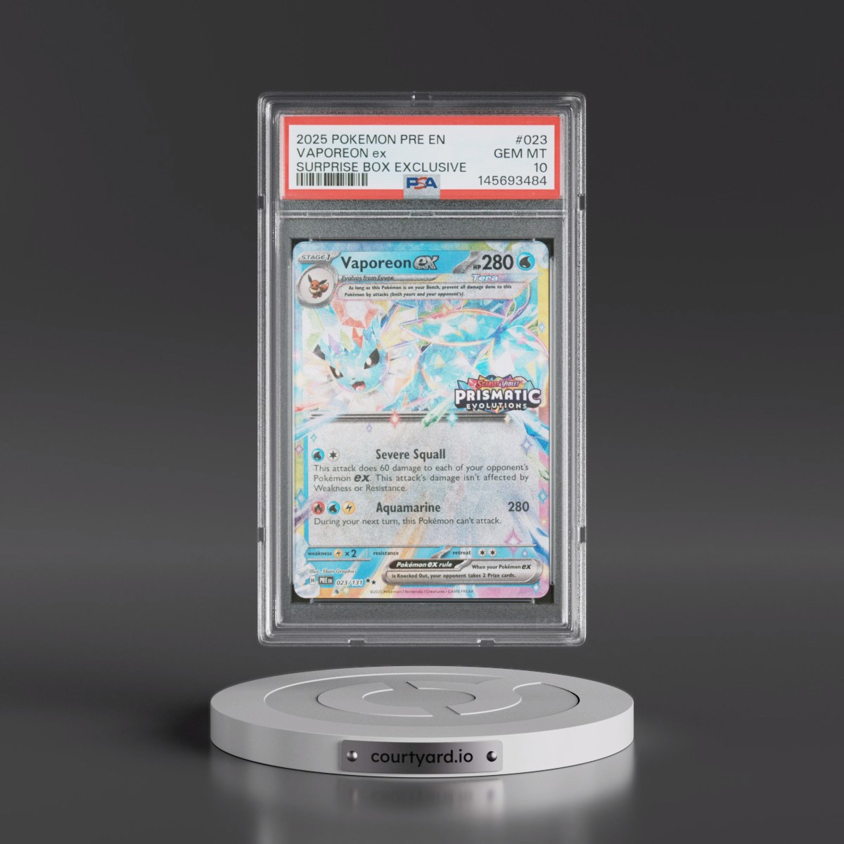 2025 Pokémon Pre EN-Prismatic Evolutions #023 Vaporeon EX - Holo Surprise Box Exclusive (PSA 10 GEM MINT)