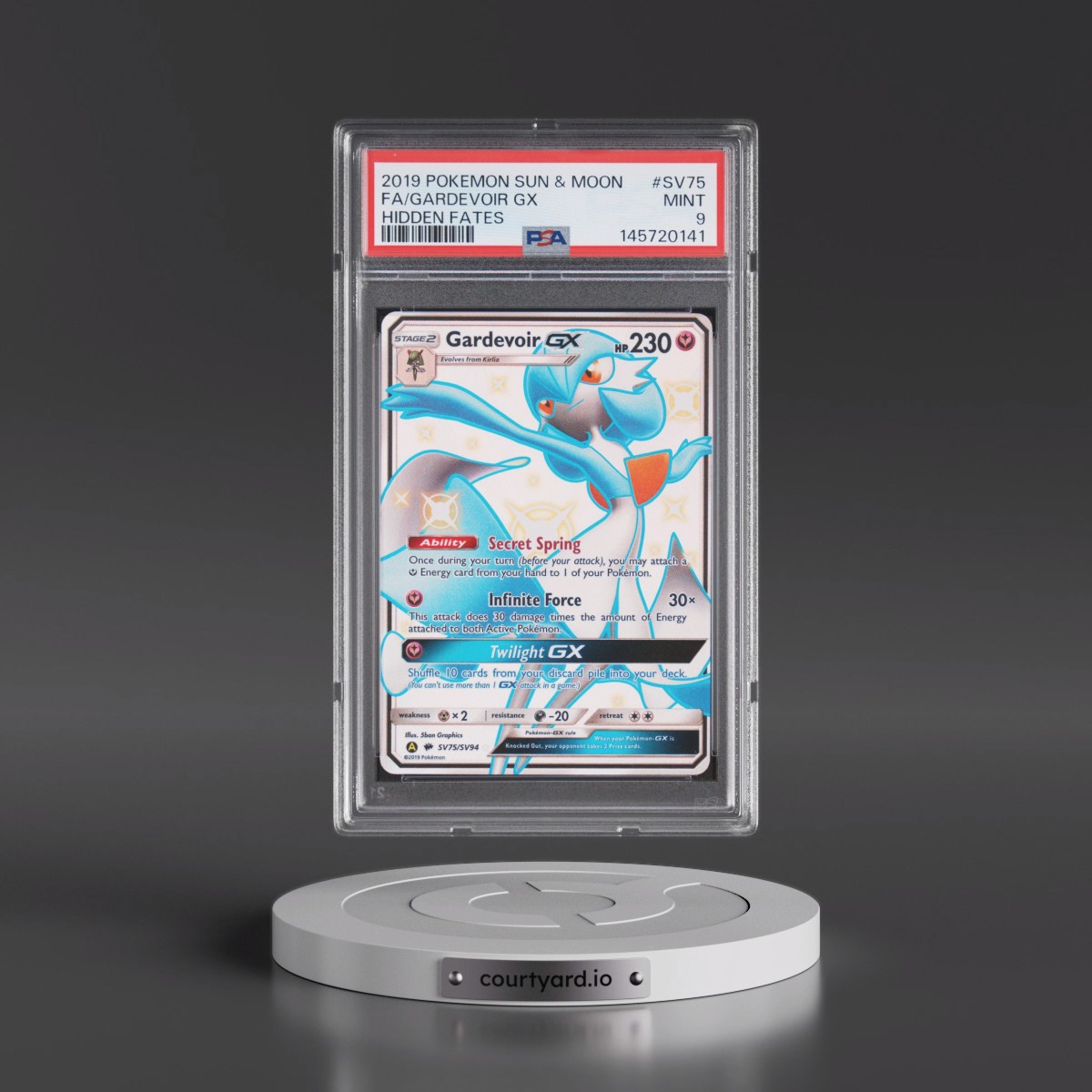 2019 Pokémon Sun & Moon Hidden Fates #SV75 Gardevoir GX - Holo Full Art (PSA 9 MINT)