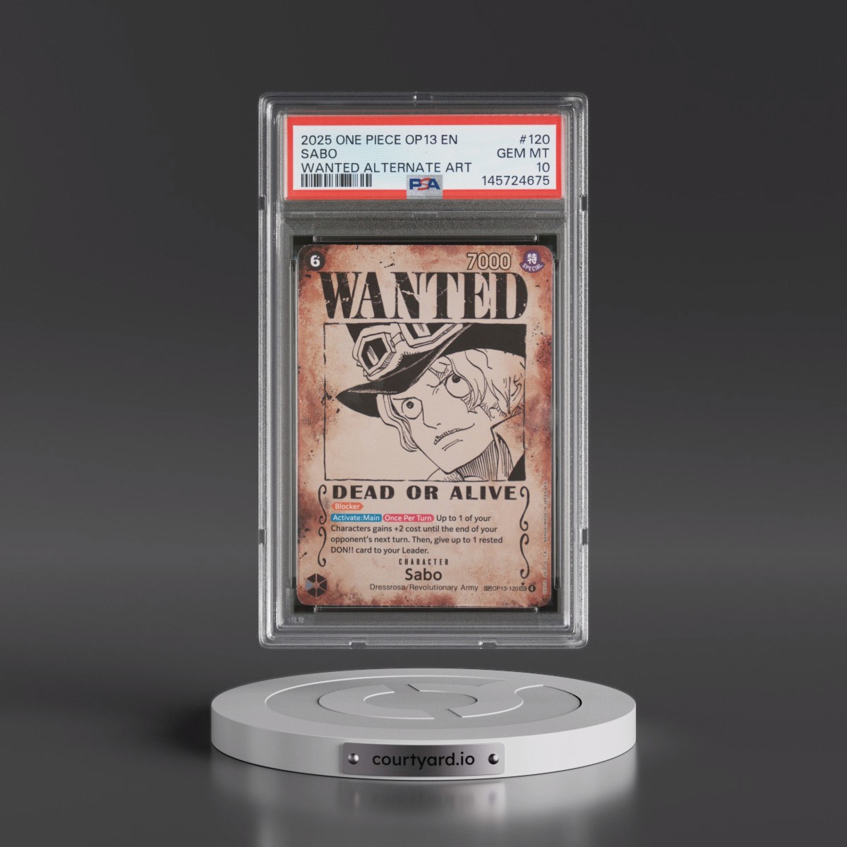 2025 One Piece OP13-Carrying on His Will #120 Sabo - Wanted Alternate Art (PSA 10 GEM MINT)