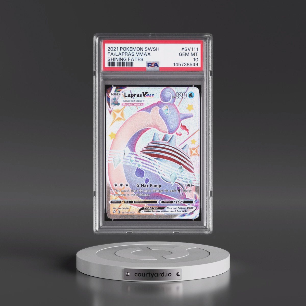2021 Pokémon Sword & Shield Shining Fates #SV111 Lapras Vmax - Full Art (PSA 10 GEM MINT)