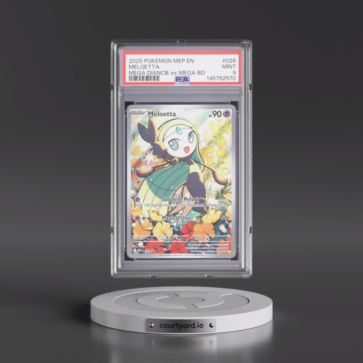 2025 Pokémon Mep EN-Me Black Star Promo #026 Meloetta - Mega Diancie EX Mega Battle Deck (PSA 9 MINT)