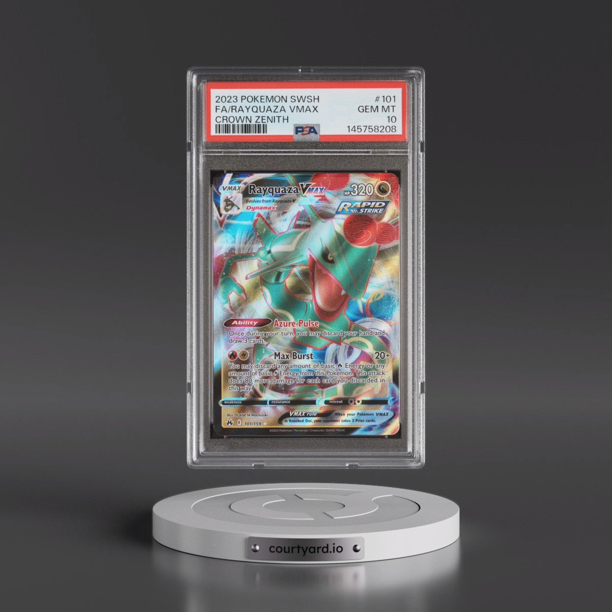 2023 Pokémon Sword and Shield Crown Zenith #101 Rayquaza Vmax - Full Art (PSA 10 GEM MINT)