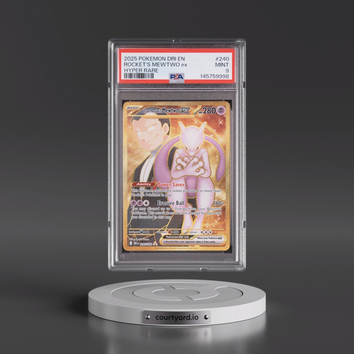 2025 Pokémon Dri EN-Destined Rivals #240 Team Rocket's Mewtwo EX - Holo Hyper Rare (PSA 9 MINT)