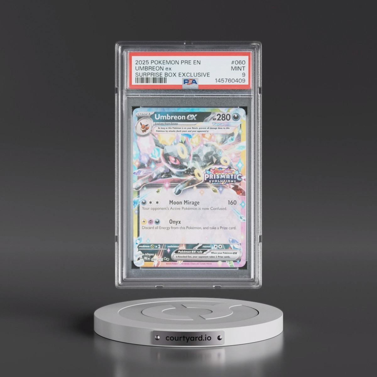 2025 Pokémon Pre EN-Prismatic Evolutions #060 Umbreon EX - Holo Surprise Box Exclusive (PSA 9 MINT)