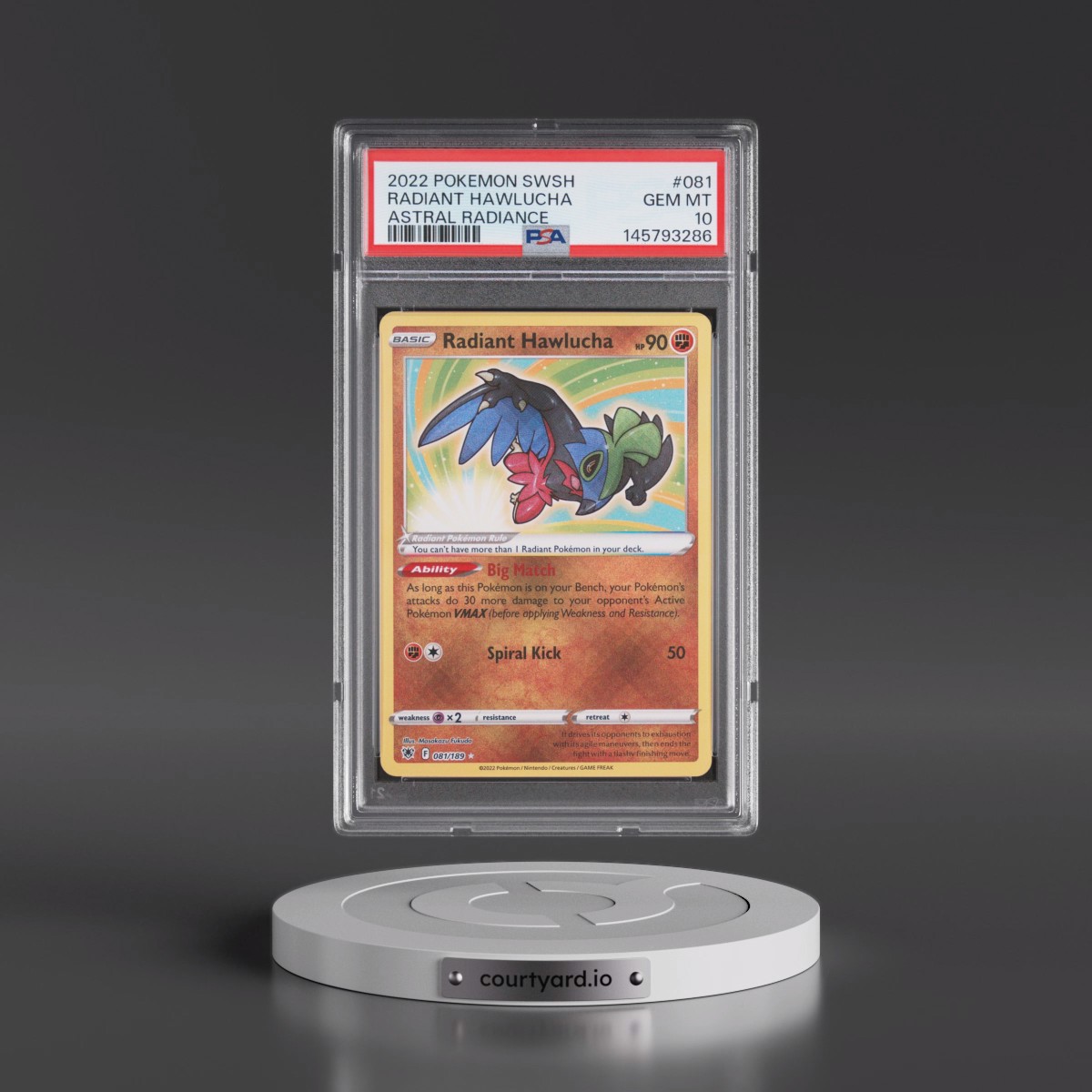 2022 Pokémon Sword & Shield Astral Radiance #081 Radiant Hawlucha - Holo (PSA 10 GEM MINT)