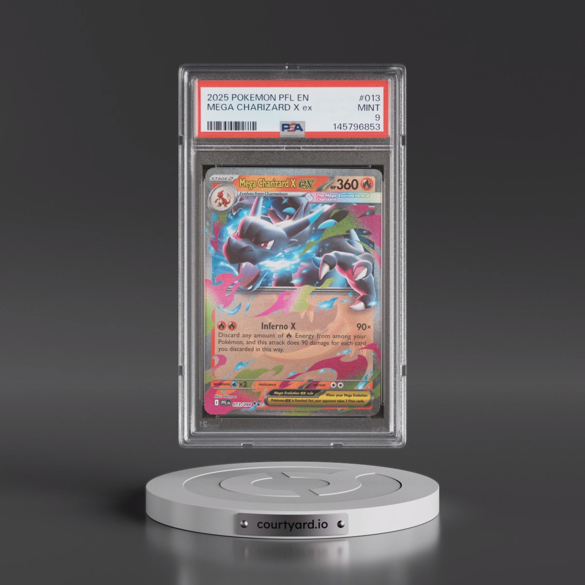 2025 Pokémon Pfl EN-Phantasmal Flames #013 Mega Charizard X EX - Holo (PSA 9 MINT)