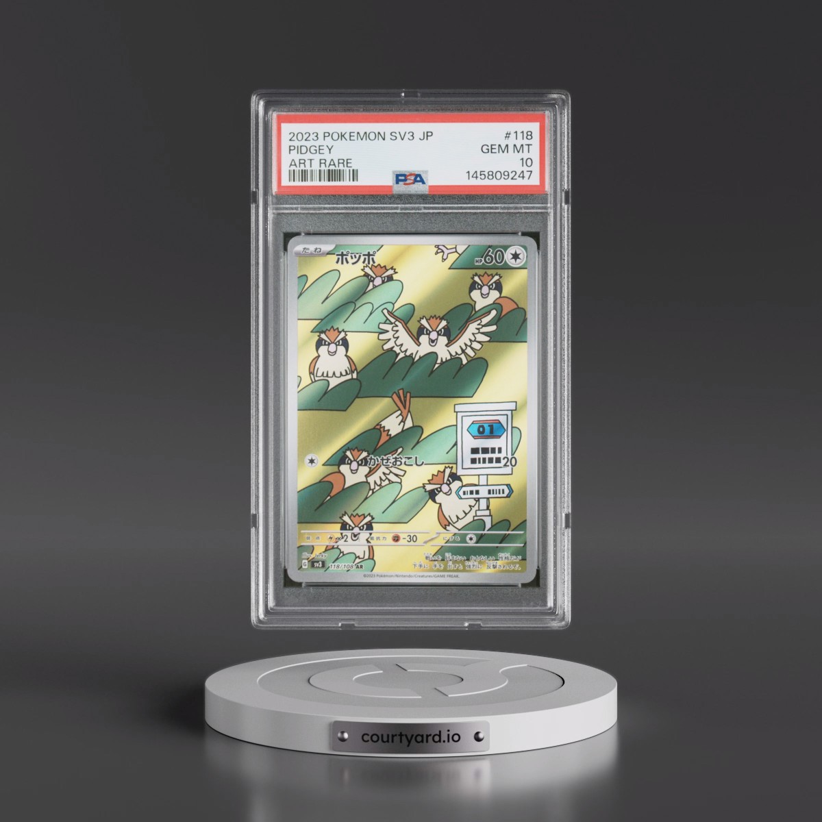 2023 Pokémon SV3-Ruler of the Black Flame #118 Pidgey - Art Rare (PSA 10 GEM MINT)