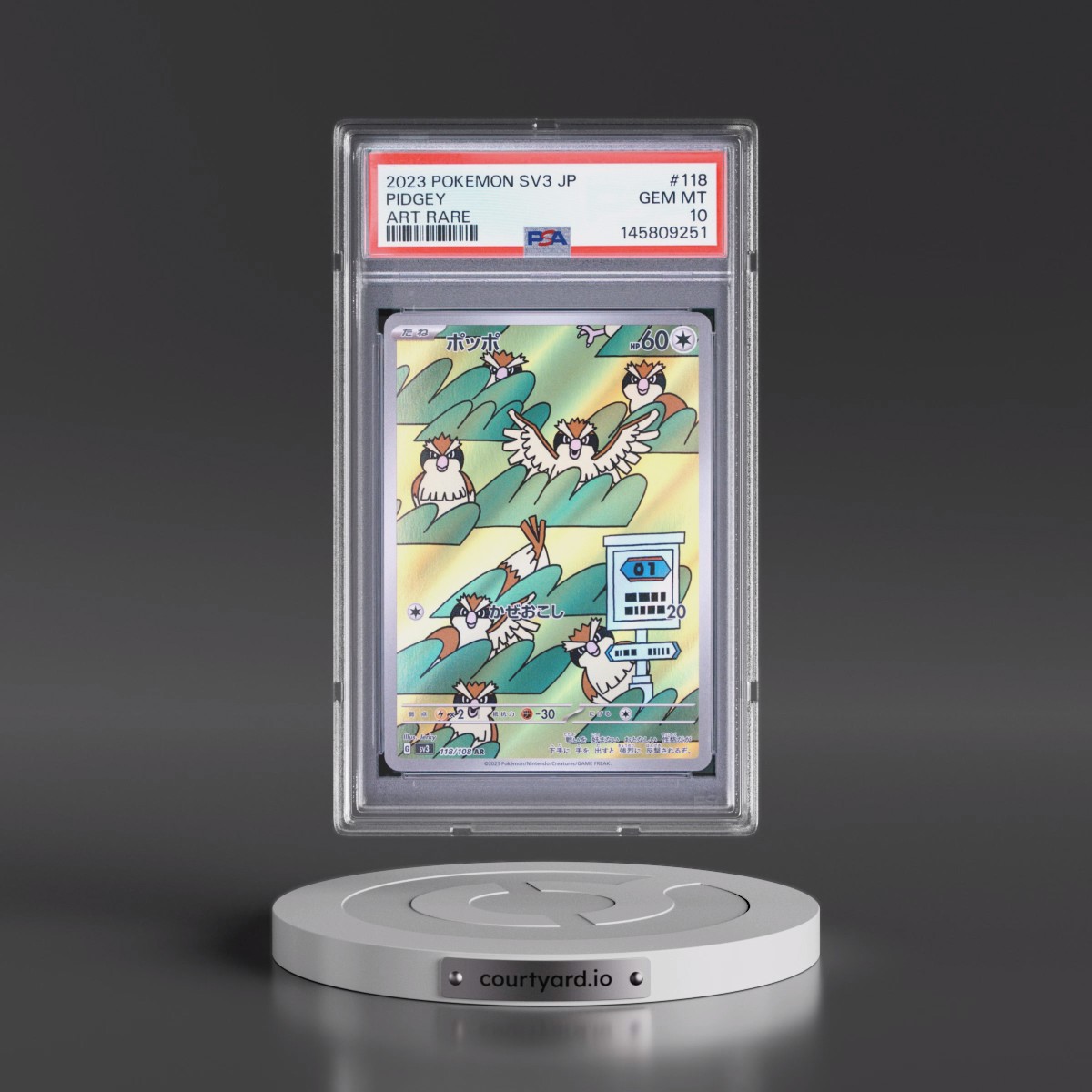 2023 Pokémon SV3-Ruler of the Black Flame #118 Pidgey - Art Rare (PSA 10 GEM MINT)