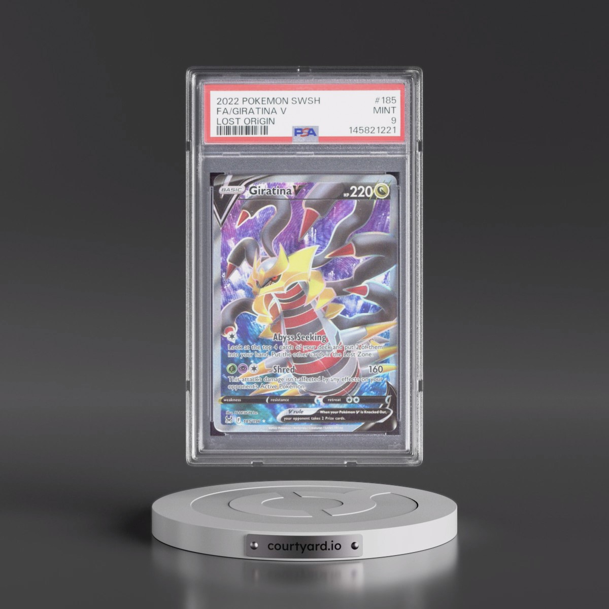 2022 Pokémon Sword & Shield Lost Origin #185 Giratina V - Holo Full Art (PSA 9 MINT)
